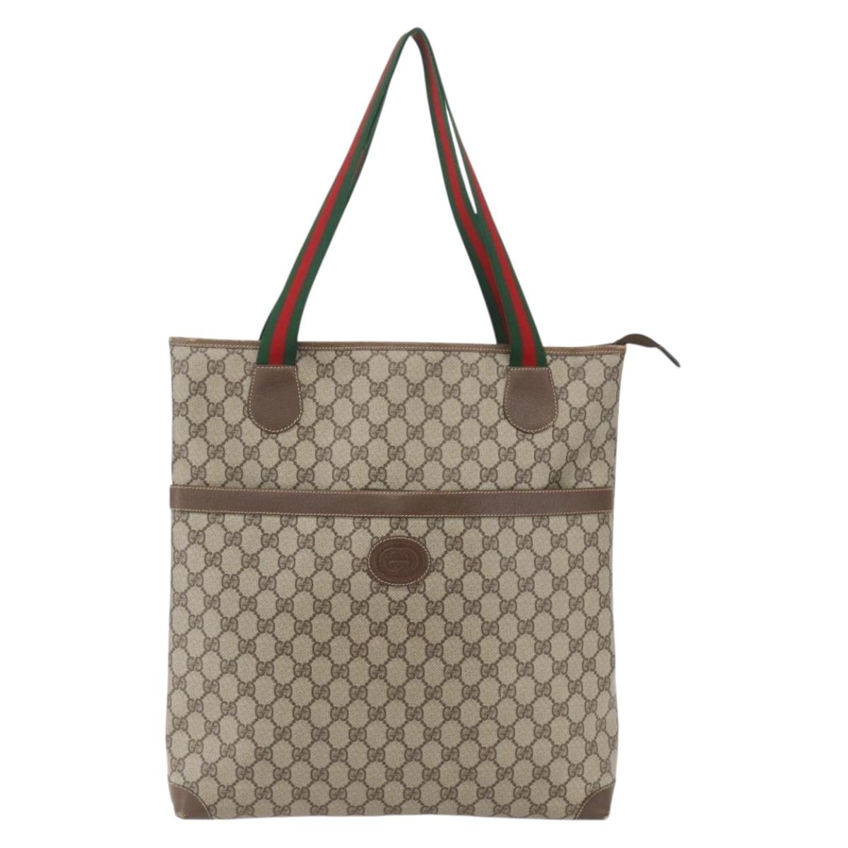 GUCCI GG Supreme Web Sherry Line Bag PVC Beige Gold 002 983 0163 Auth ep12615