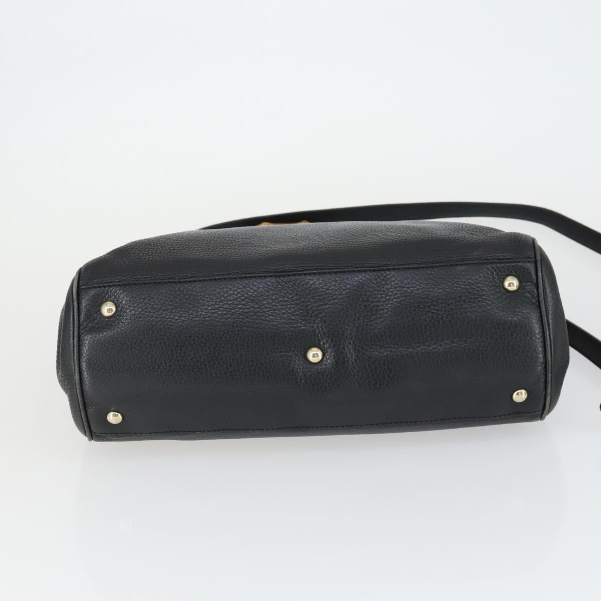 GUCCI Bamboo Hand Bag Leather 2way Black Gold 323660 Auth ep12626