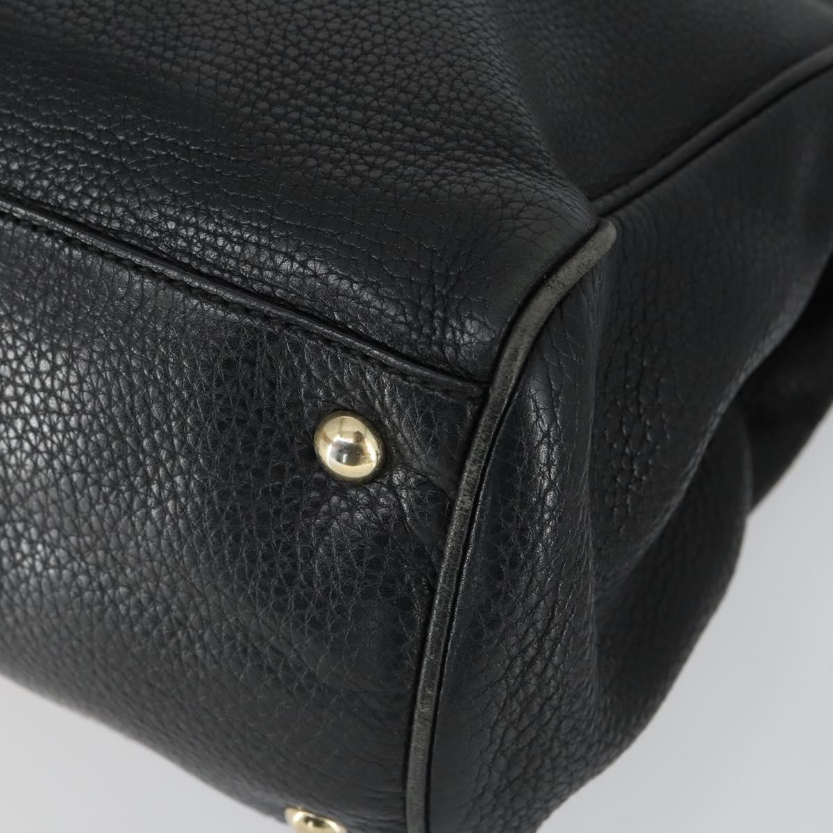 GUCCI Bamboo Hand Bag Leather 2way Black Gold 323660 Auth ep12626