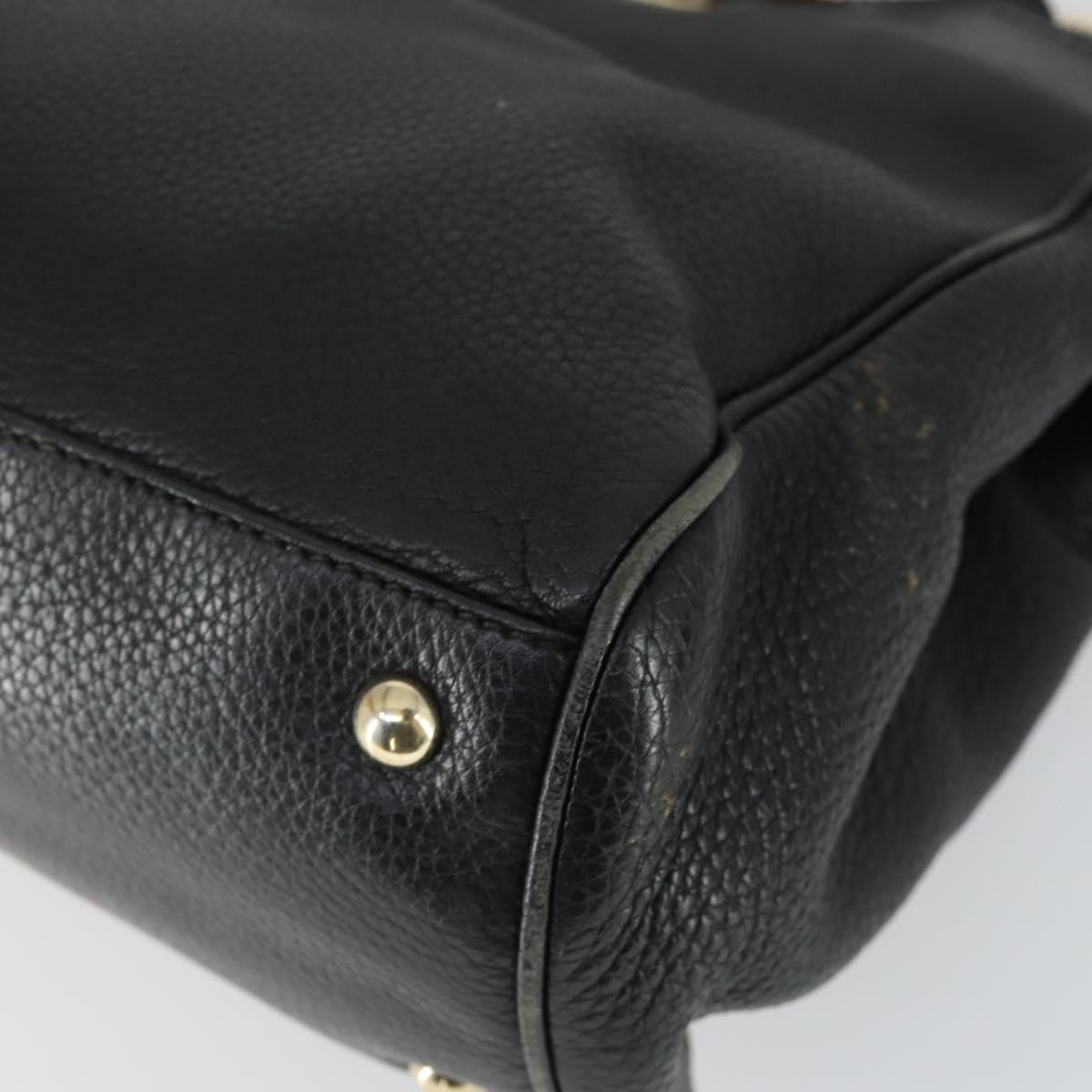 GUCCI Bamboo Hand Bag Leather 2way Black Gold 323660 Auth ep12626