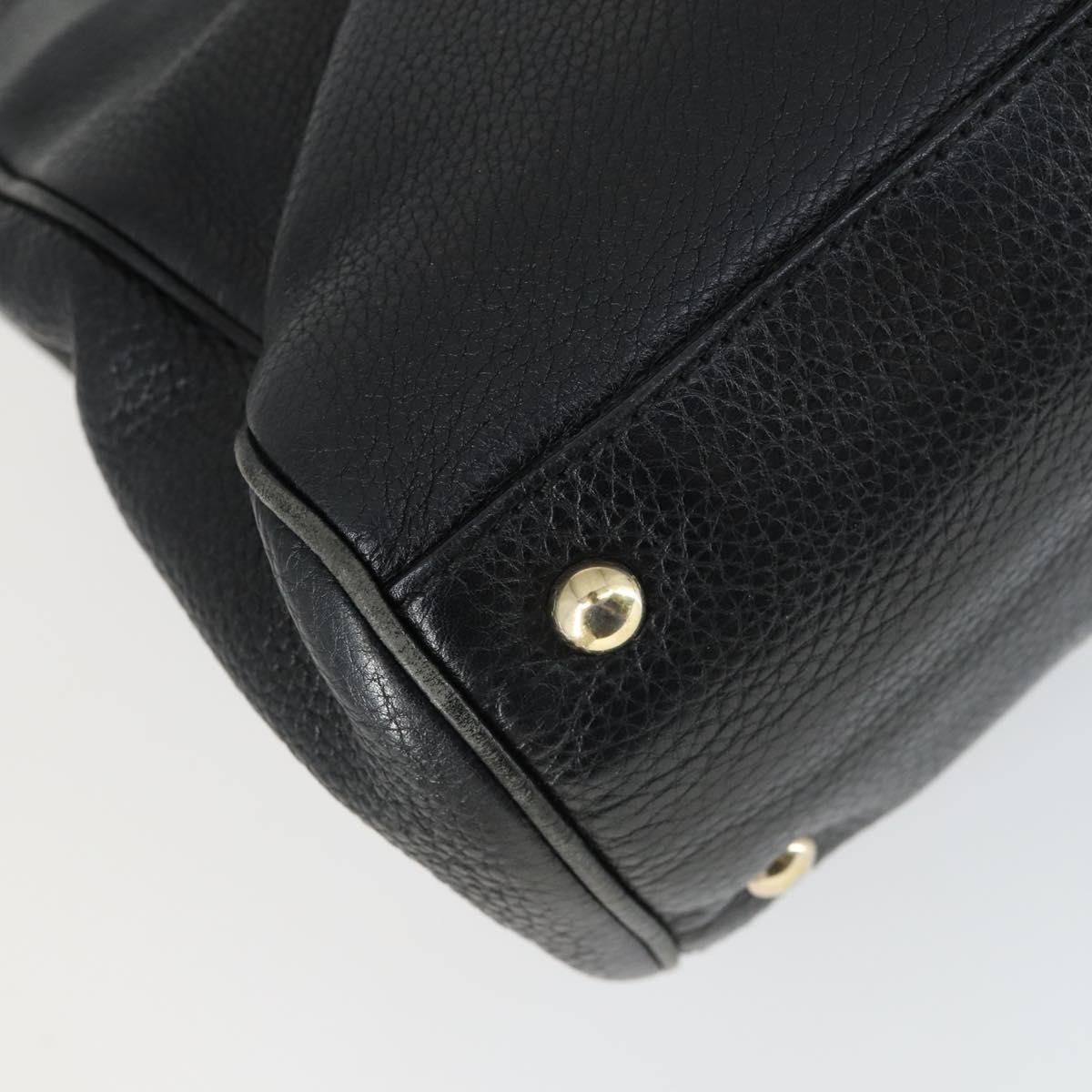 GUCCI Bamboo Hand Bag Leather 2way Black Gold 323660 Auth ep12626