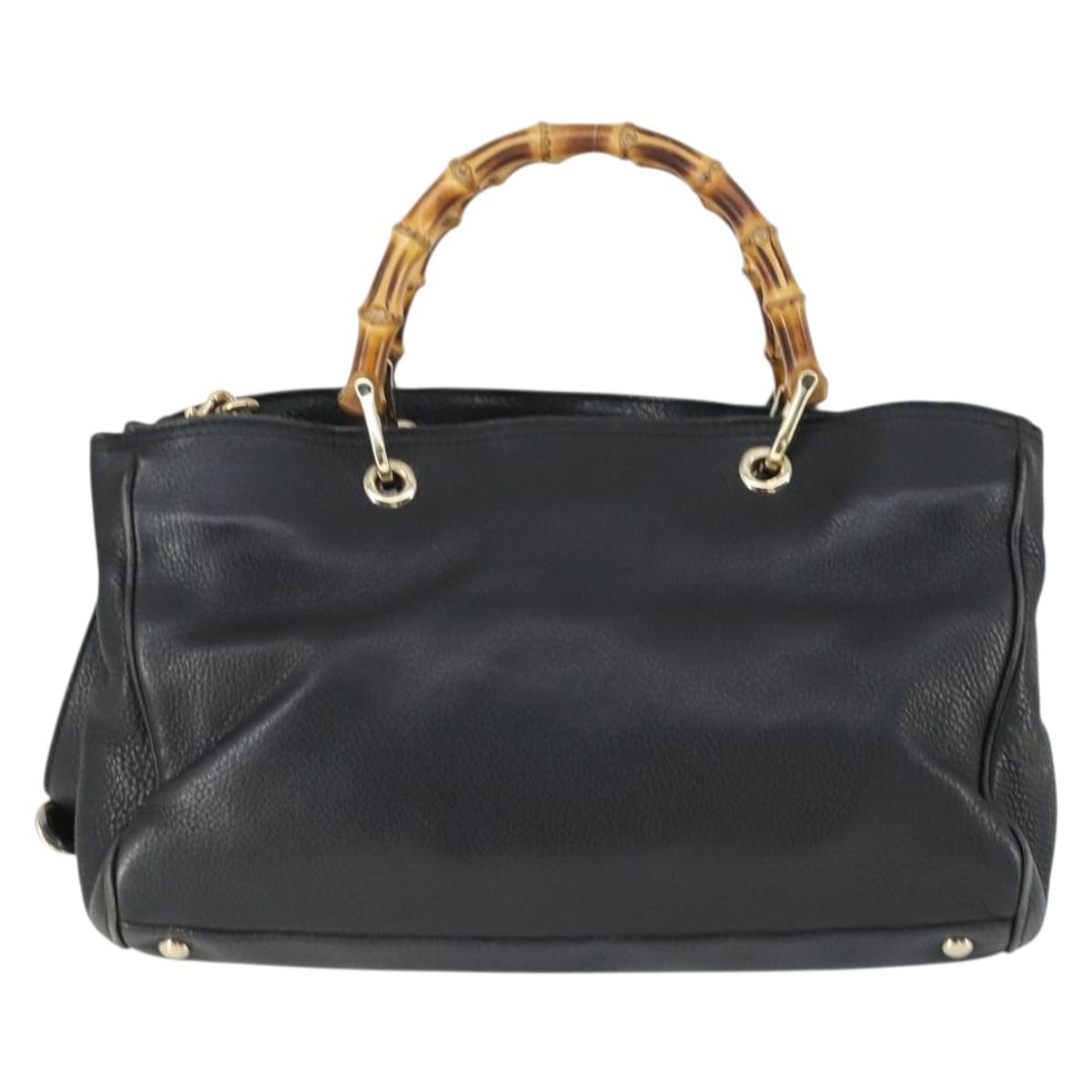 GUCCI Bamboo Hand Bag Leather 2way Black Gold 323660 Auth ep12626