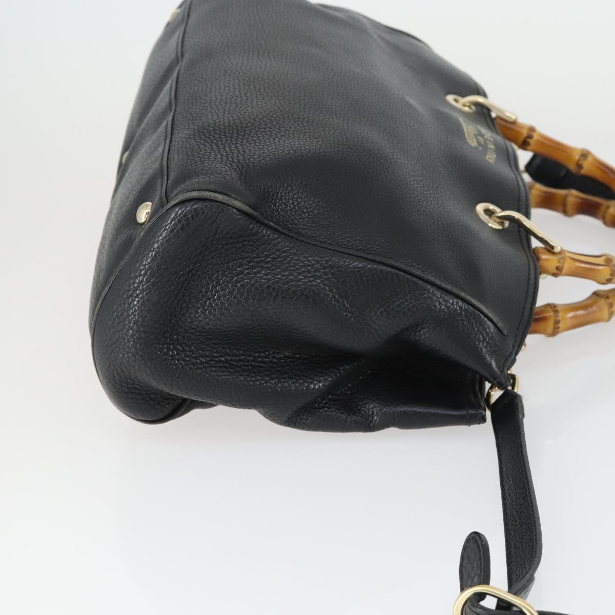 GUCCI Bamboo Hand Bag Leather 2way Black Gold 323660 Auth ep12626