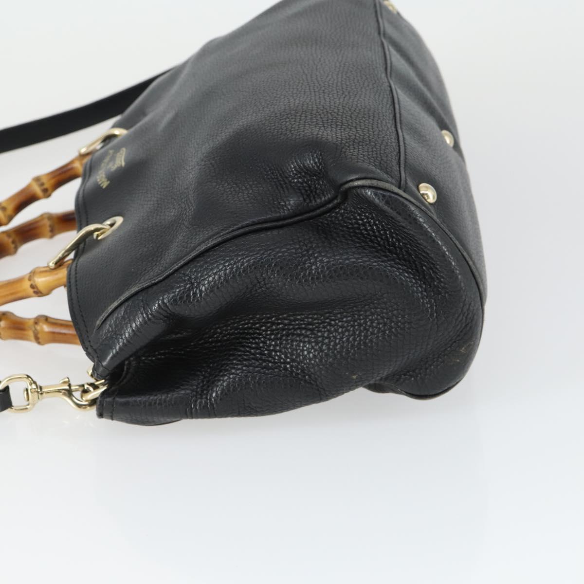 GUCCI Bamboo Hand Bag Leather 2way Black Gold 323660 Auth ep12626