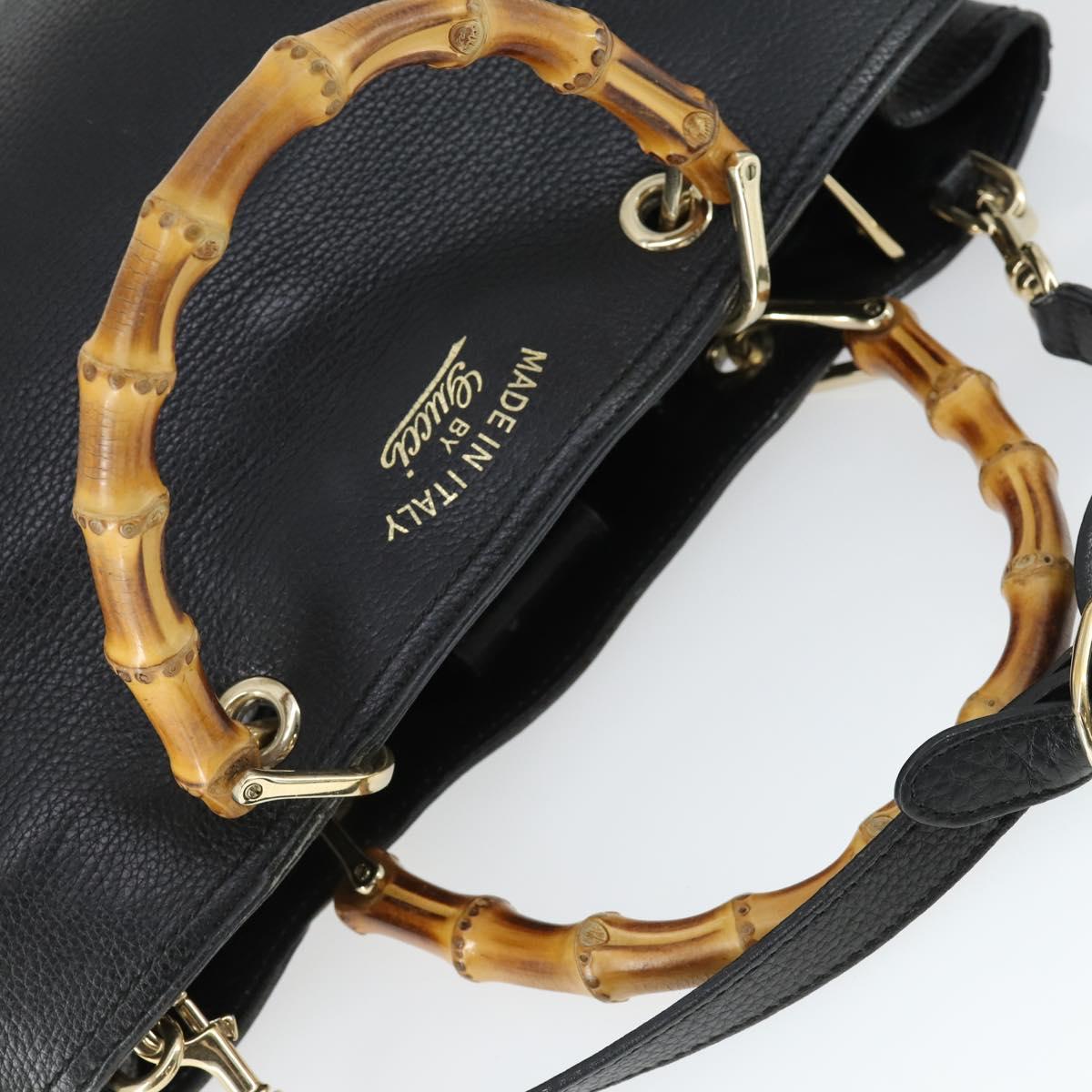 GUCCI Bamboo Hand Bag Leather 2way Black Gold 323660 Auth ep12626
