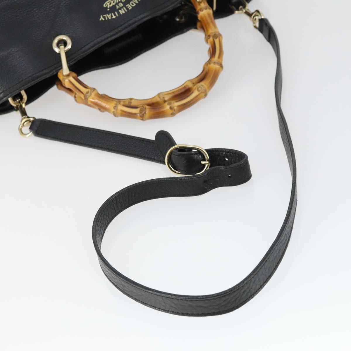 GUCCI Bamboo Hand Bag Leather 2way Black Gold 323660 Auth ep12626