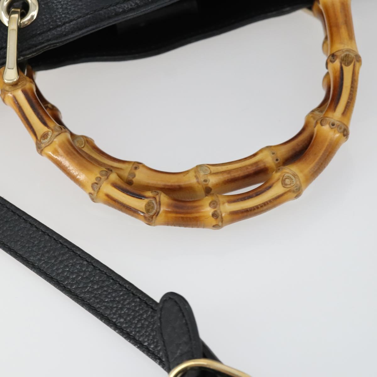 GUCCI Bamboo Hand Bag Leather 2way Black Gold 323660 Auth ep12626