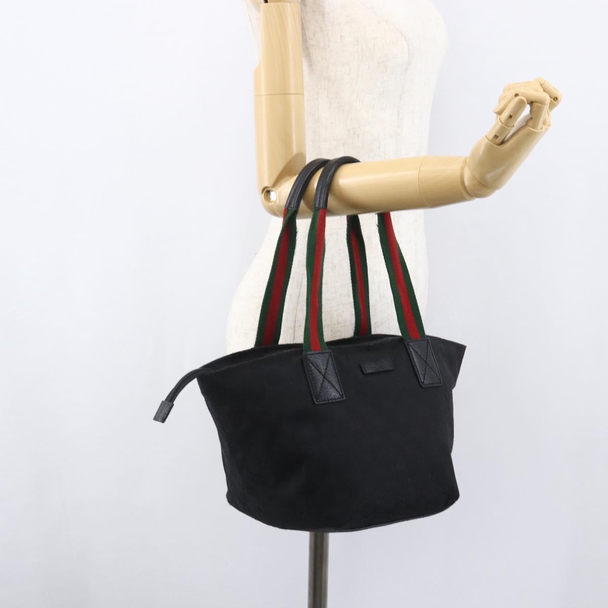 GUCCI GG Canvas Web Sherry Line Hand Bag Black Silver 131228 Auth ep12633