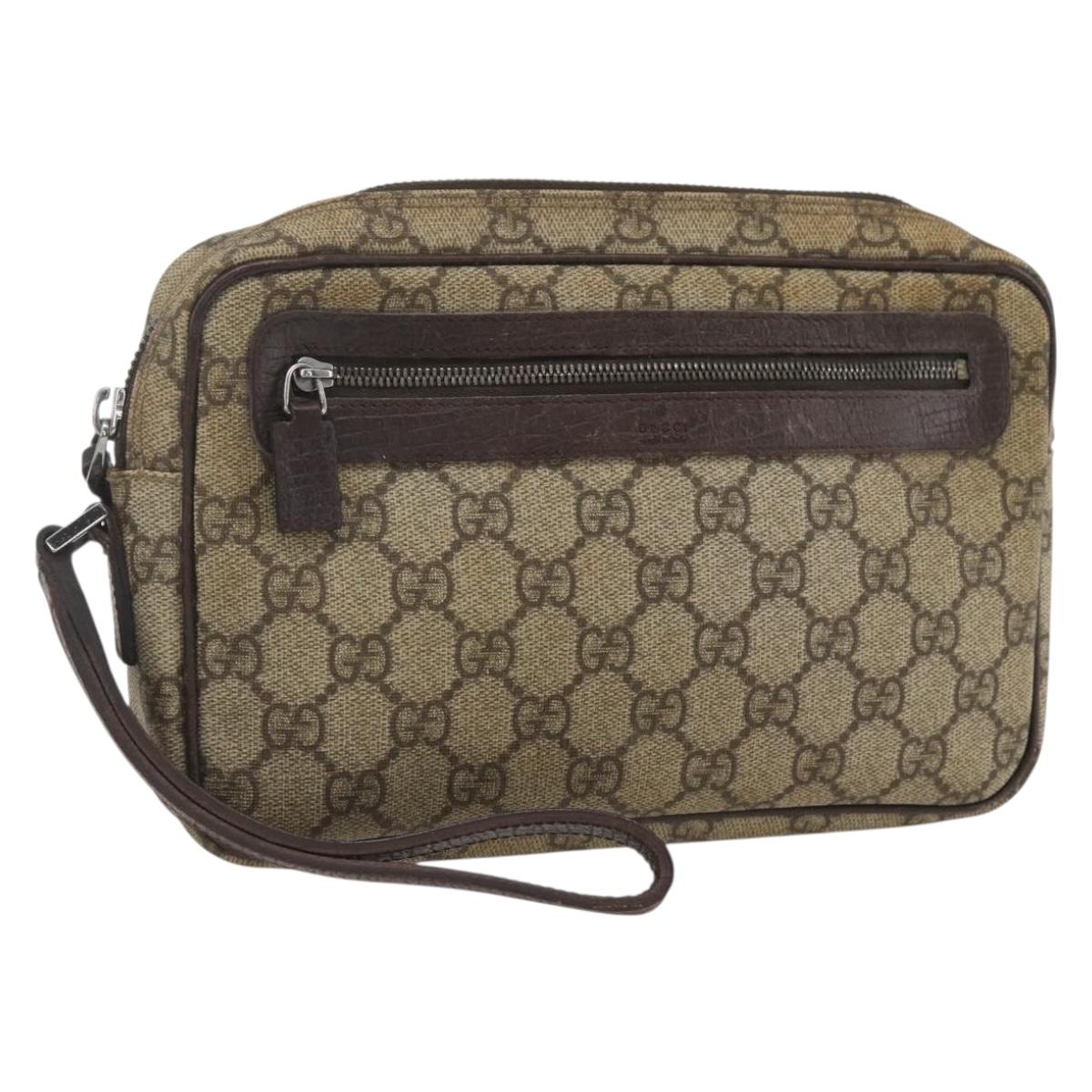 GUCCI GG Supreme Web Sherry Line Clutch Bag PVC Beige Silver 73956 Auth ep12637