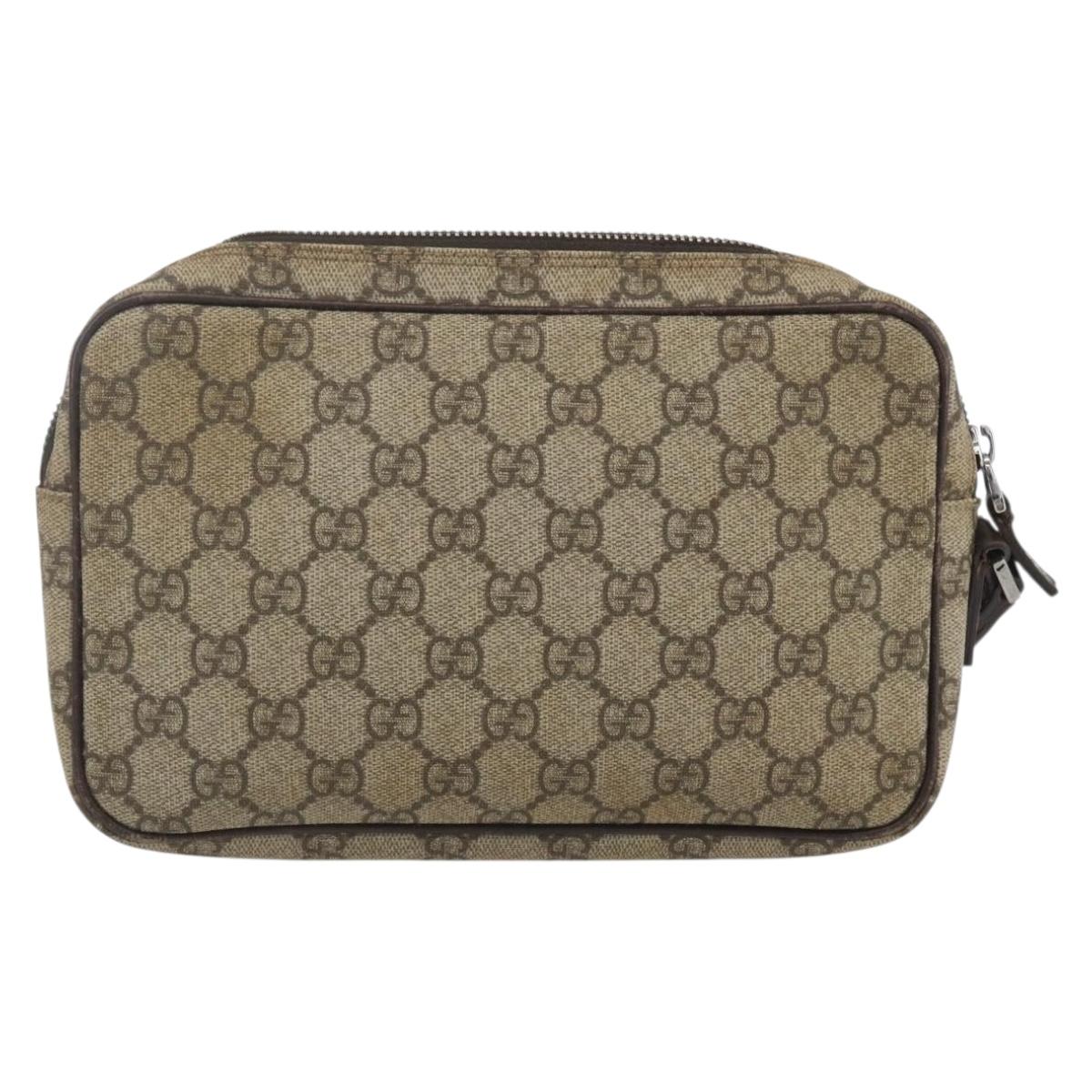 GUCCI GG Supreme Web Sherry Line Clutch Bag PVC Beige Silver 73956 Auth ep12637