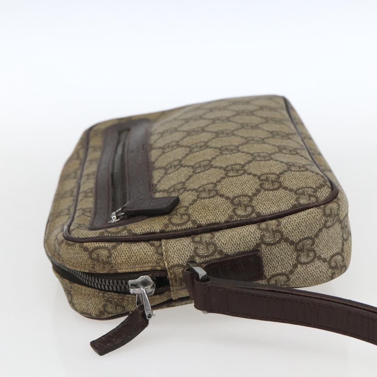 GUCCI GG Supreme Web Sherry Line Clutch Bag PVC Beige Silver 73956 Auth ep12637