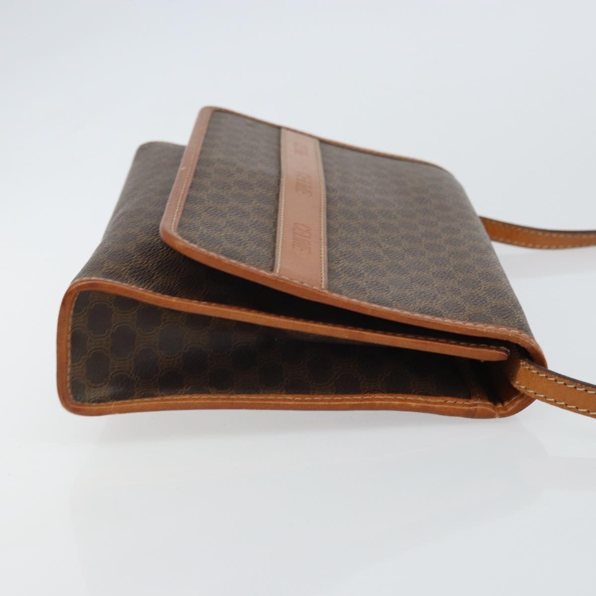 CELINE Macadam Canvas Shoulder Bag PVC Leather Brown Gold Auth ep12638