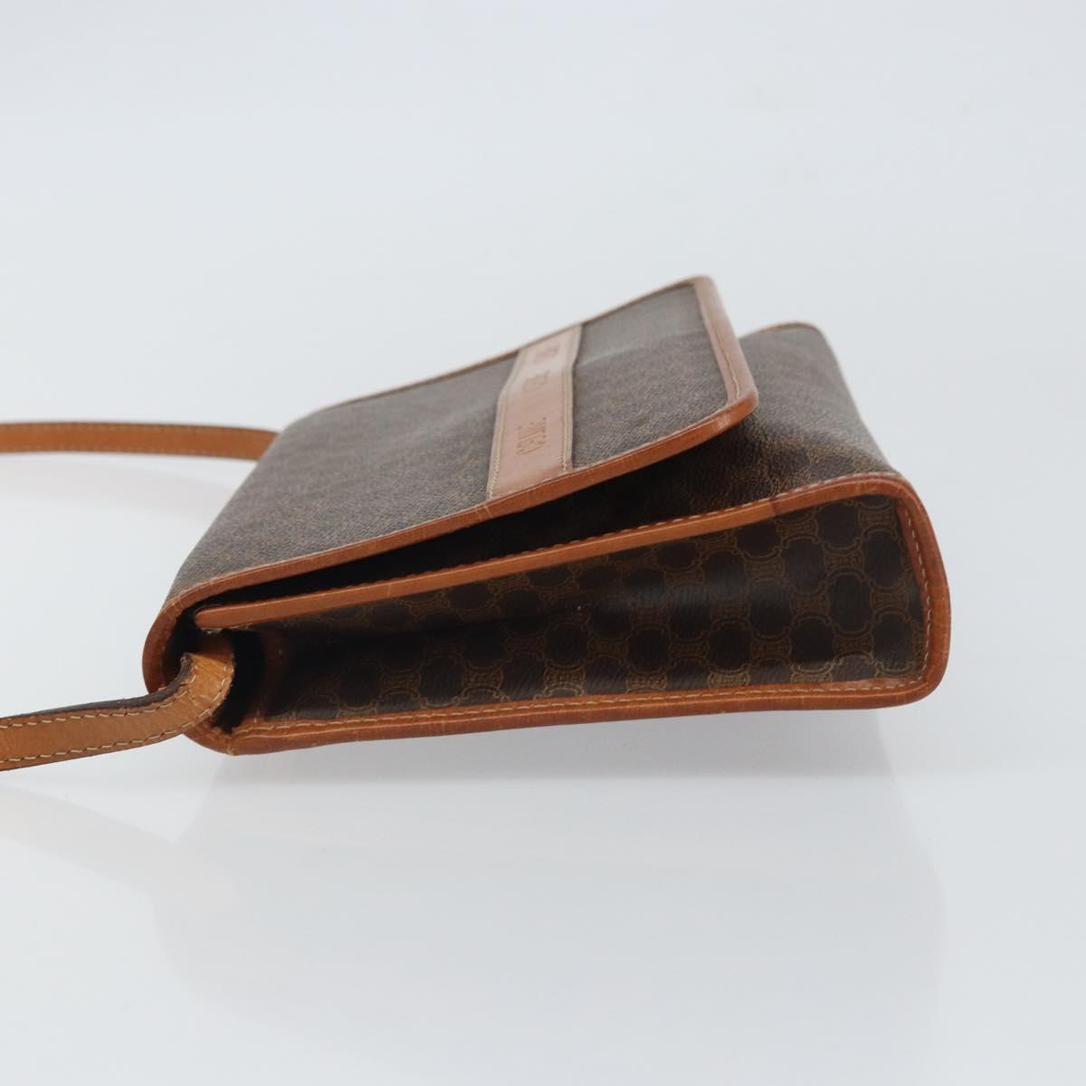 CELINE Macadam Canvas Shoulder Bag PVC Leather Brown Gold Auth ep12638