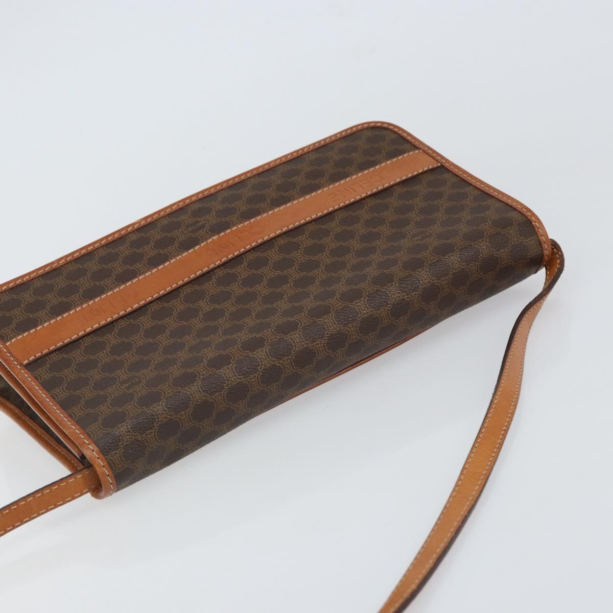 CELINE Macadam Canvas Shoulder Bag PVC Leather Brown Gold Auth ep12638
