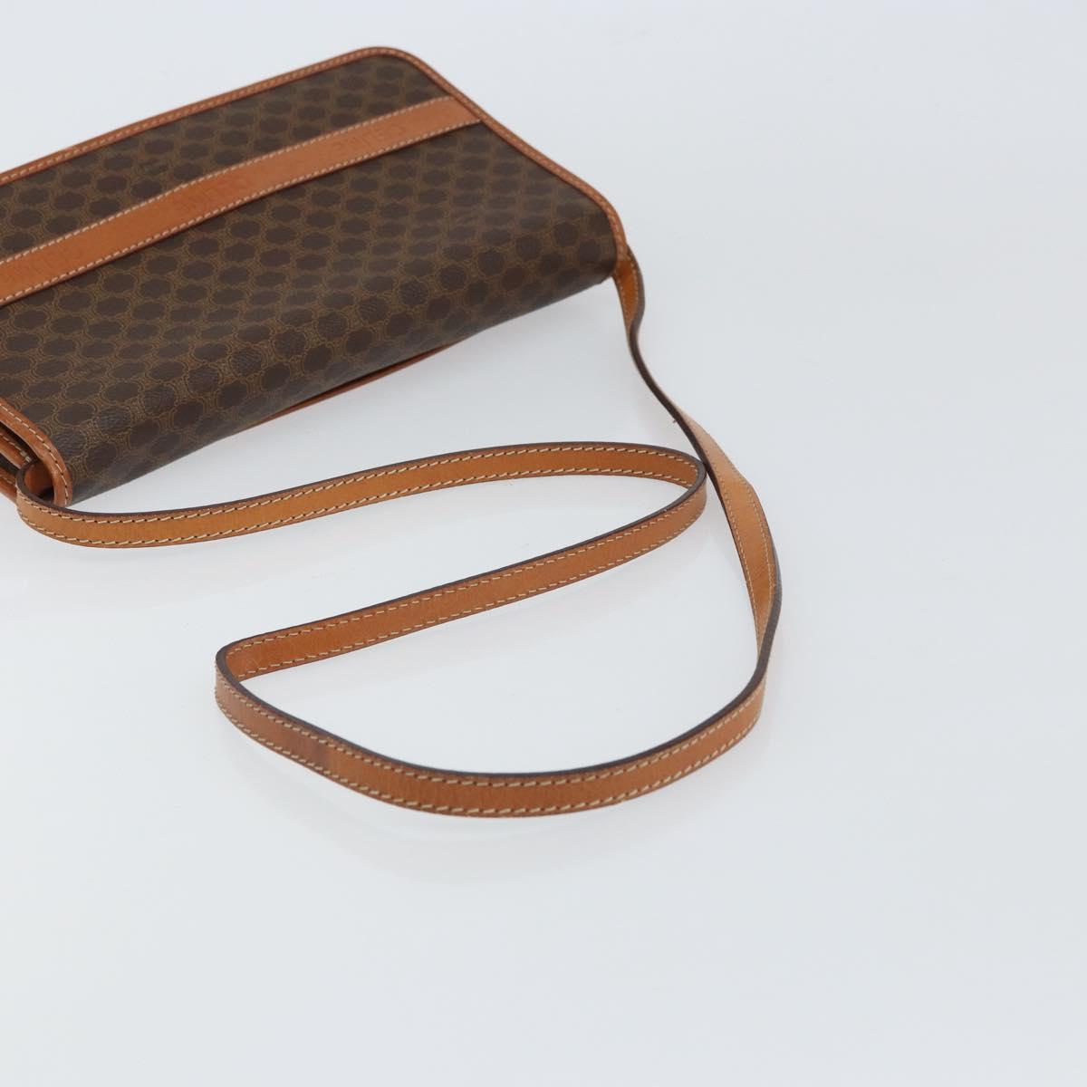 CELINE Macadam Canvas Shoulder Bag PVC Leather Brown Gold Auth ep12638
