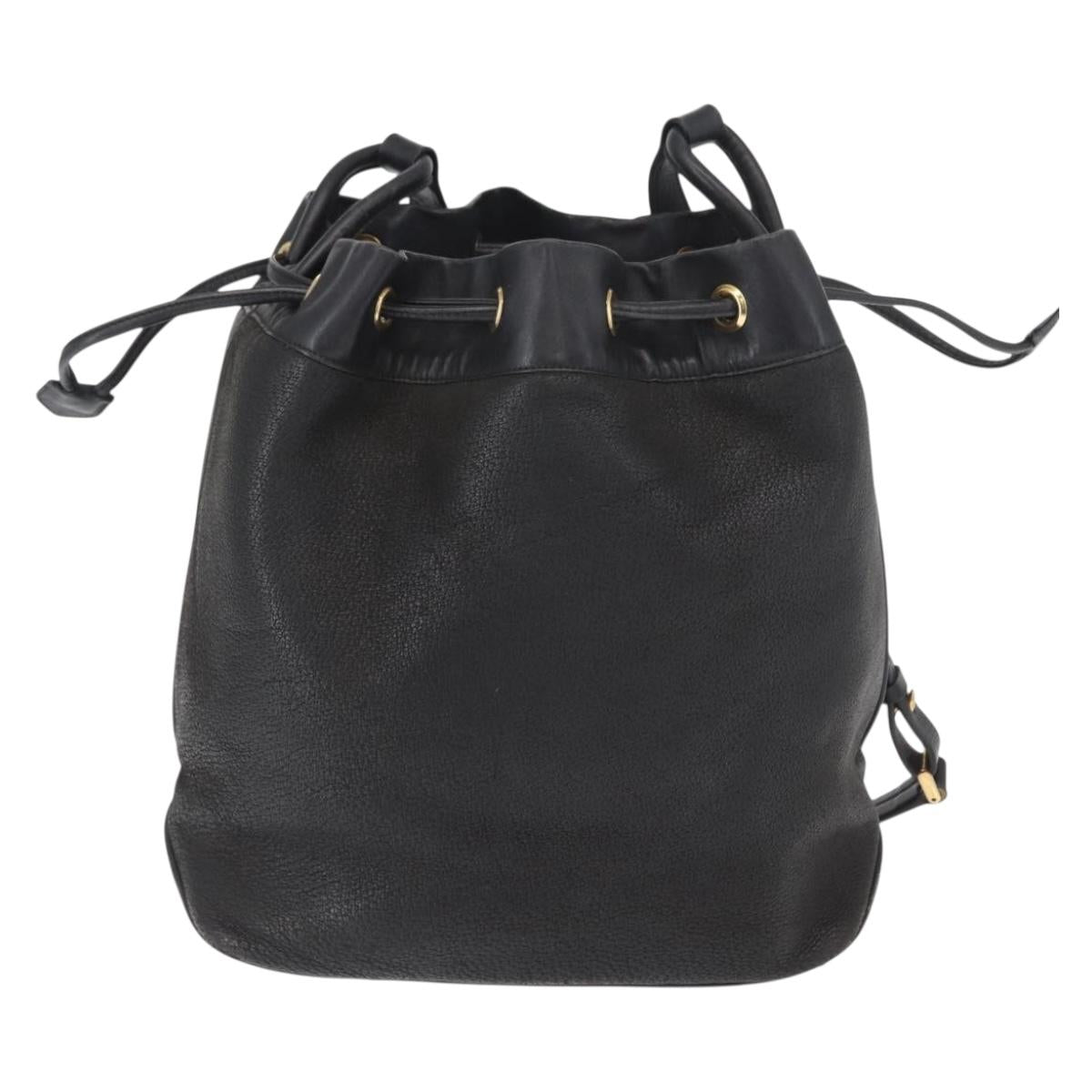 GUCCI Shoulder Bag Leather Black Gold Auth ep12642