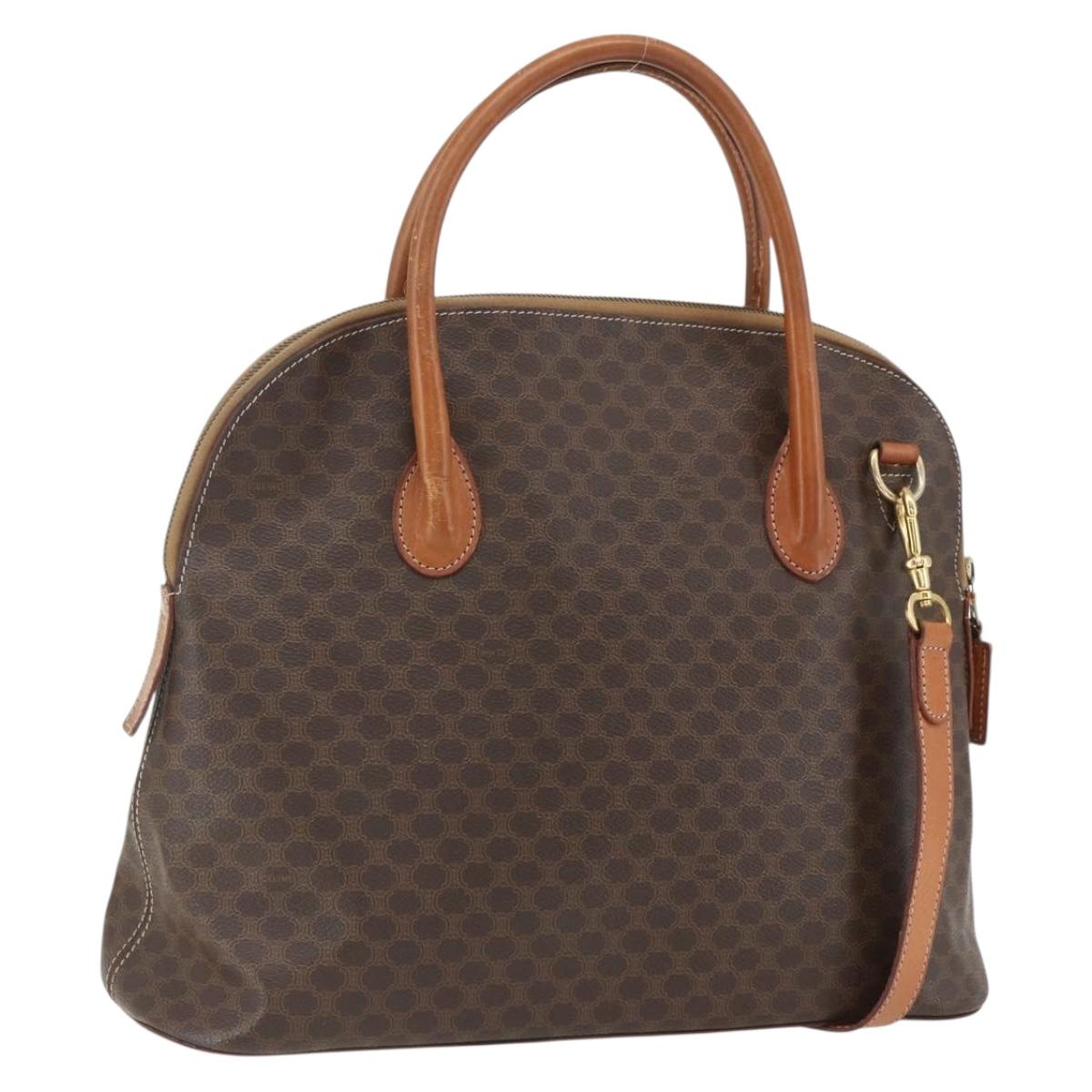 CELINE Macadam Canvas Hand Bag PVC Leather 2way Brown Gold Auth ep12650