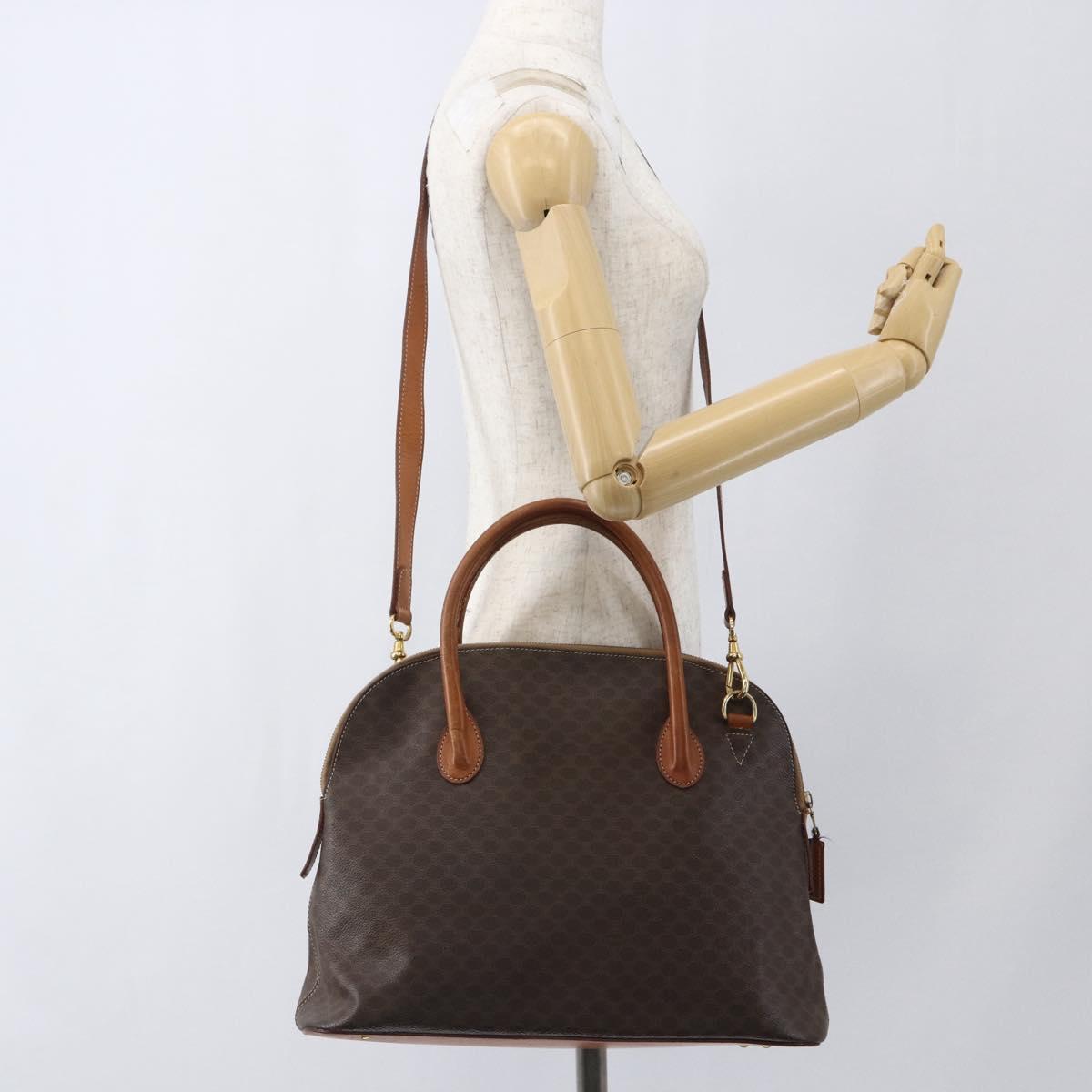 CELINE Macadam Canvas Hand Bag PVC Leather 2way Brown Gold Auth ep12650