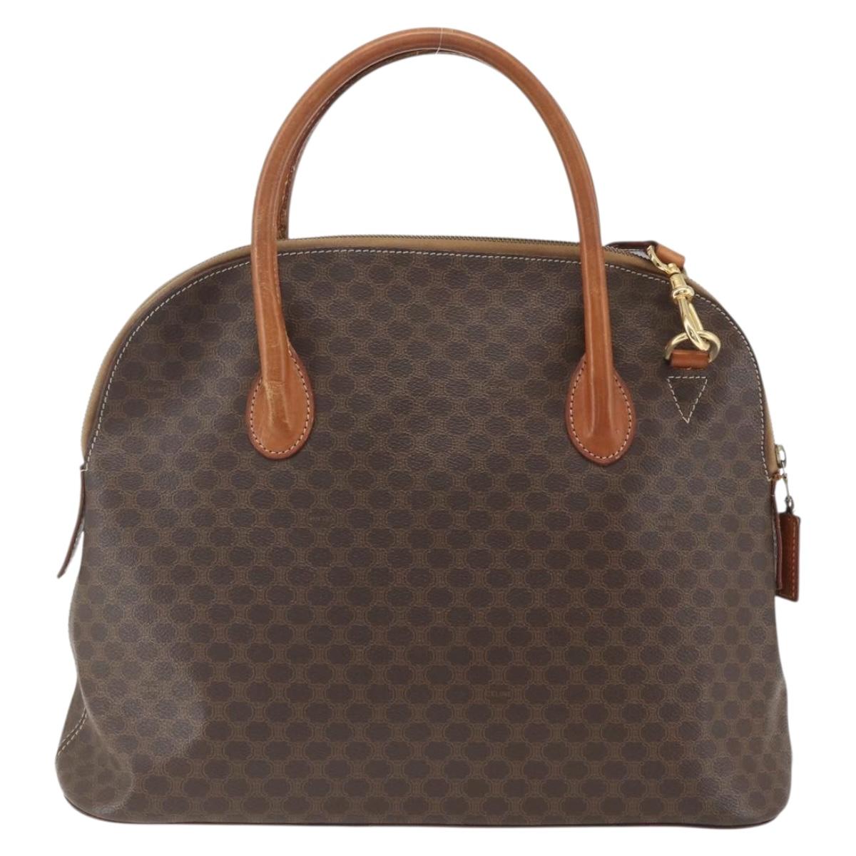 CELINE Macadam Canvas Hand Bag PVC Leather 2way Brown Gold Auth ep12650