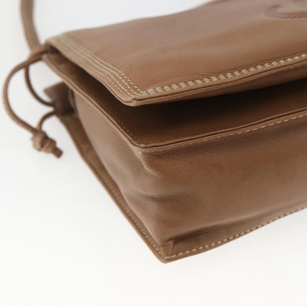 LOEWE Anagram Shoulder Bag Leather Brown Gold Auth ep12651