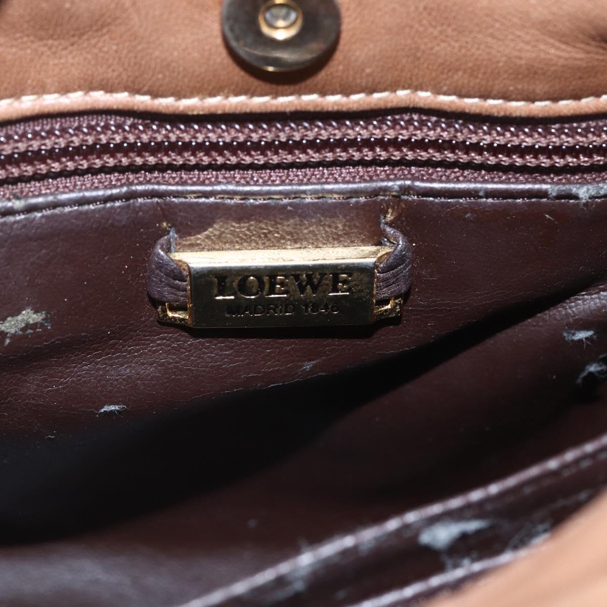 LOEWE Anagram Shoulder Bag Leather Brown Gold Auth ep12651