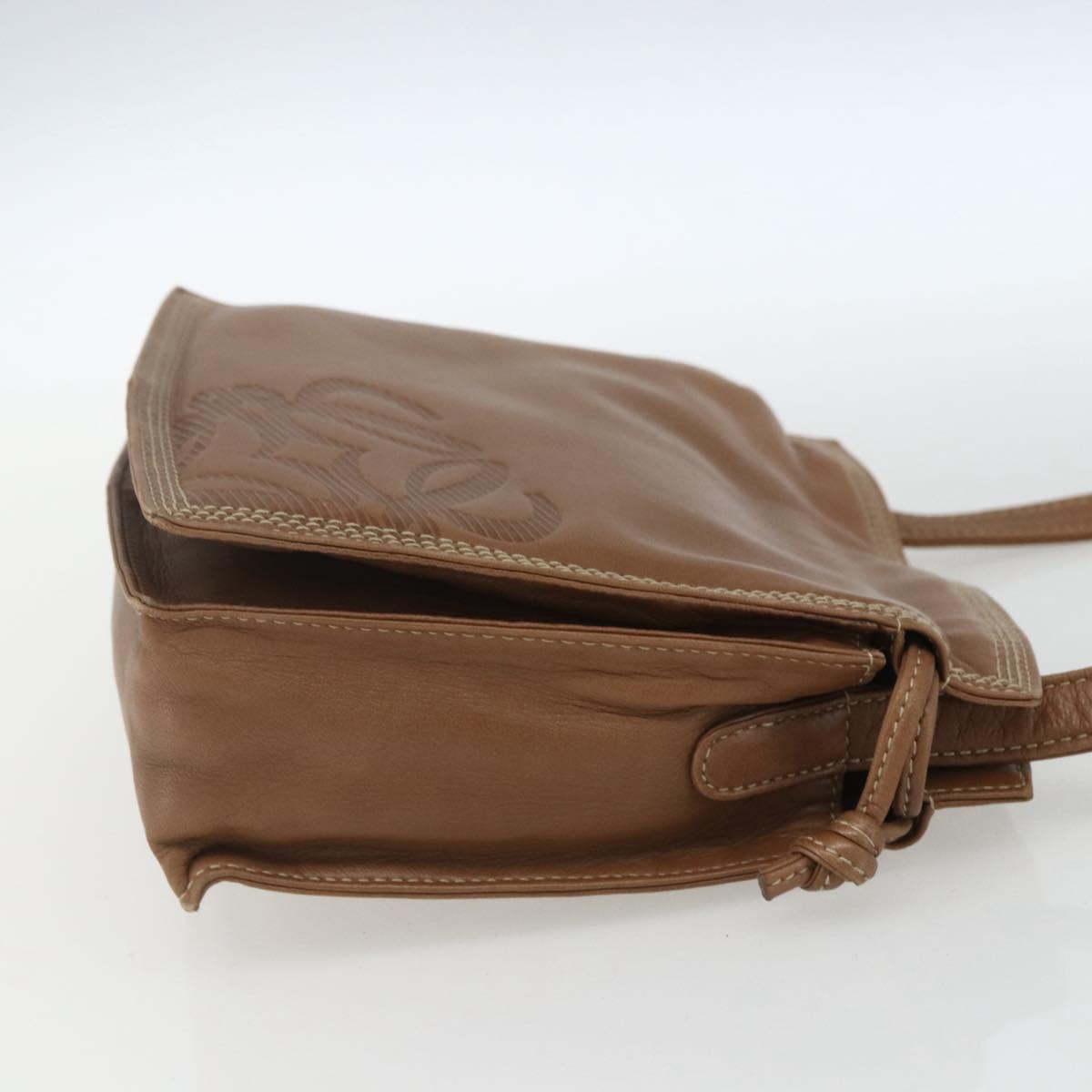 LOEWE Anagram Shoulder Bag Leather Brown Gold Auth ep12651