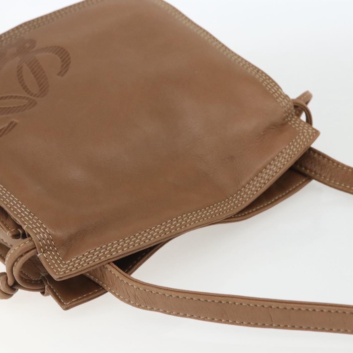 LOEWE Anagram Shoulder Bag Leather Brown Gold Auth ep12651