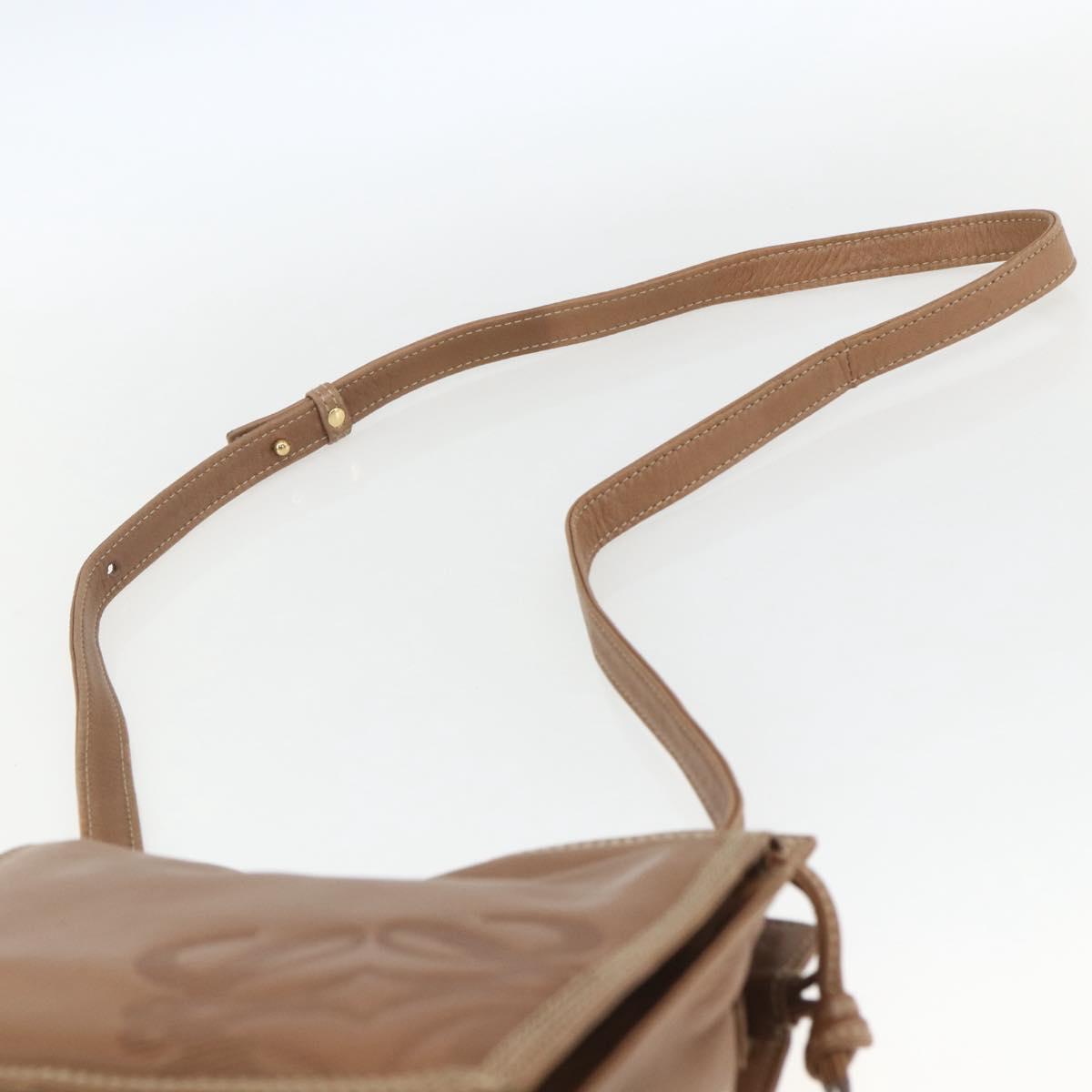 LOEWE Anagram Shoulder Bag Leather Brown Gold Auth ep12651