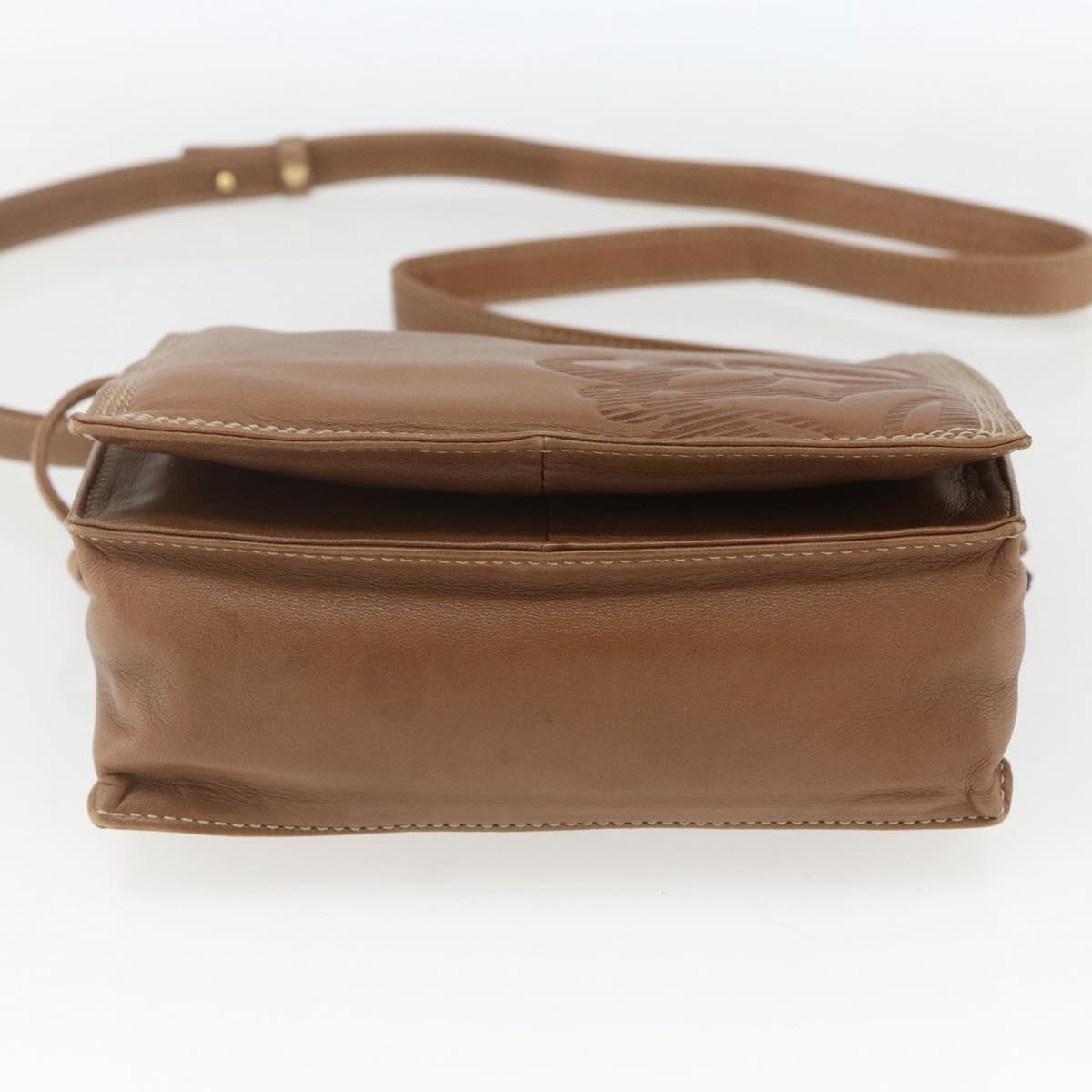 LOEWE Anagram Shoulder Bag Leather Brown Gold Auth ep12651