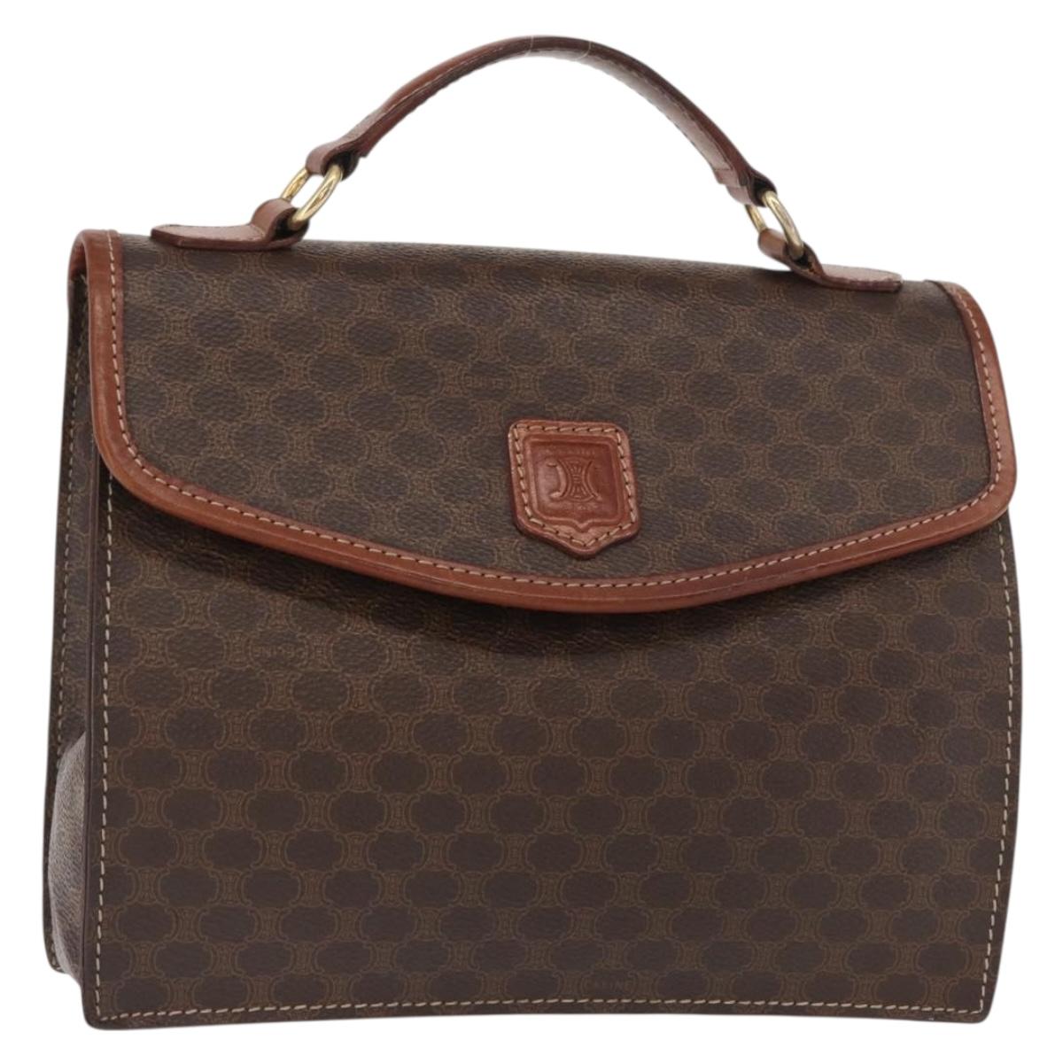 CELINE Macadam Canvas Hand Bag PVC Leather Brown Gold Auth ep12658