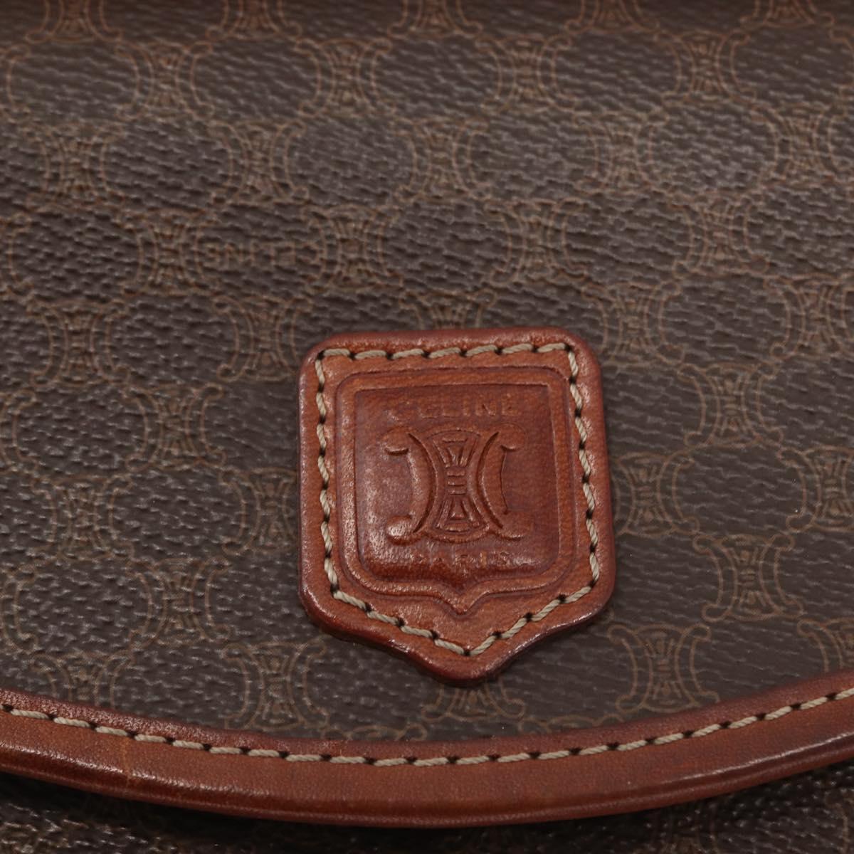CELINE Macadam Canvas Hand Bag PVC Leather Brown Gold Auth ep12658