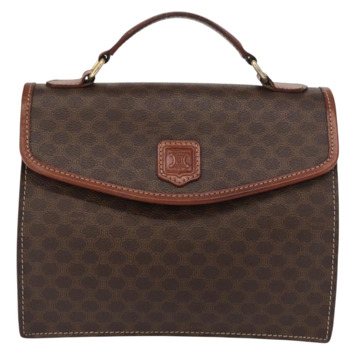 CELINE Macadam Canvas Hand Bag PVC Leather Brown Gold Auth ep12658