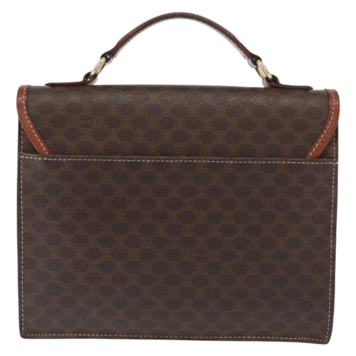 CELINE Macadam Canvas Hand Bag PVC Leather Brown Gold Auth ep12658
