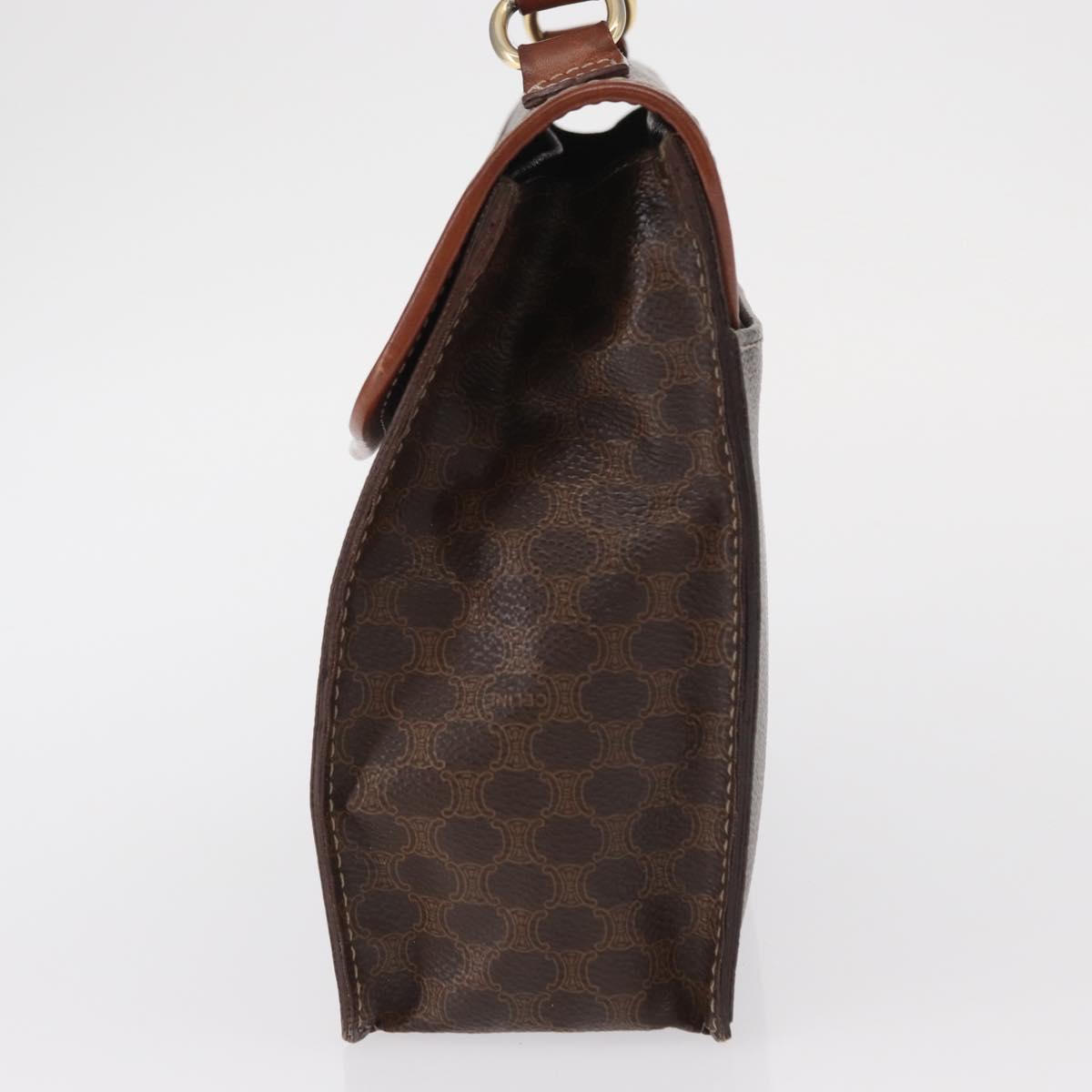 CELINE Macadam Canvas Hand Bag PVC Leather Brown Gold Auth ep12658
