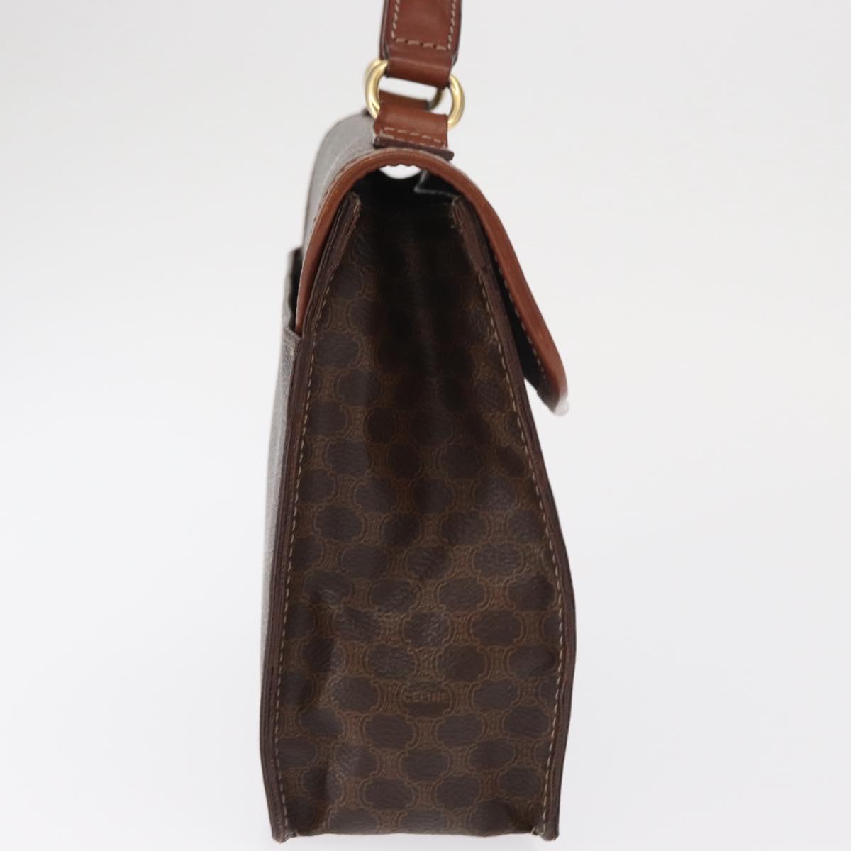 CELINE Macadam Canvas Hand Bag PVC Leather Brown Gold Auth ep12658