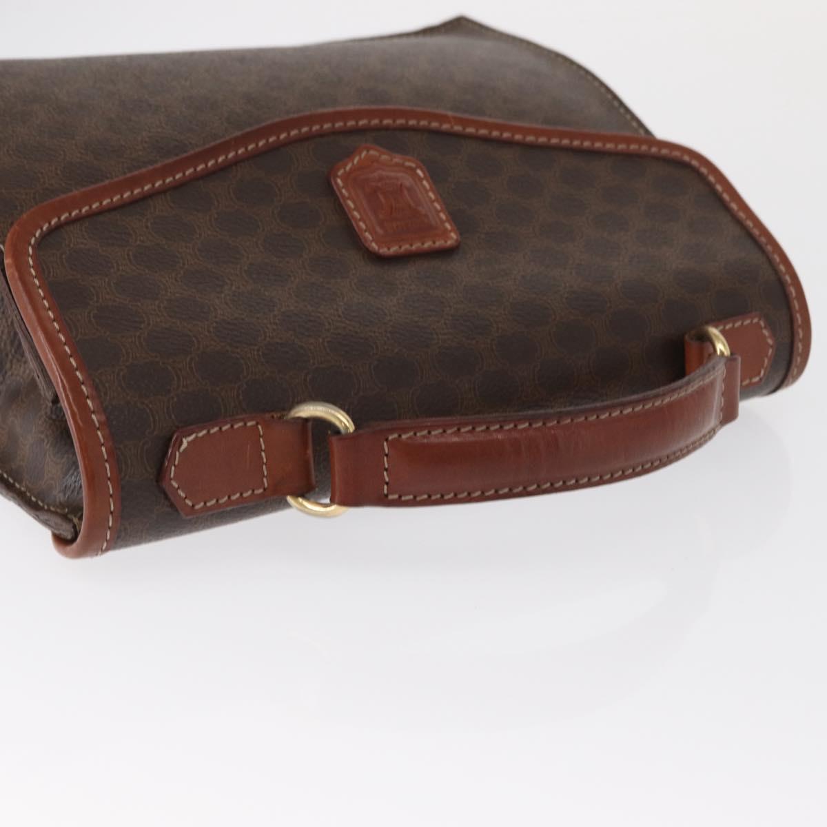 CELINE Macadam Canvas Hand Bag PVC Leather Brown Gold Auth ep12658