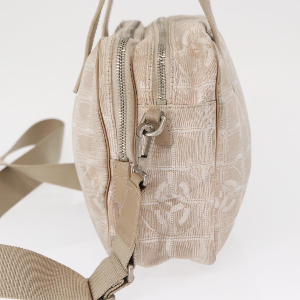 CHANEL New Travel Line Hand Bag Canvas Leather 2way Pink Gold CC Auth ep12659