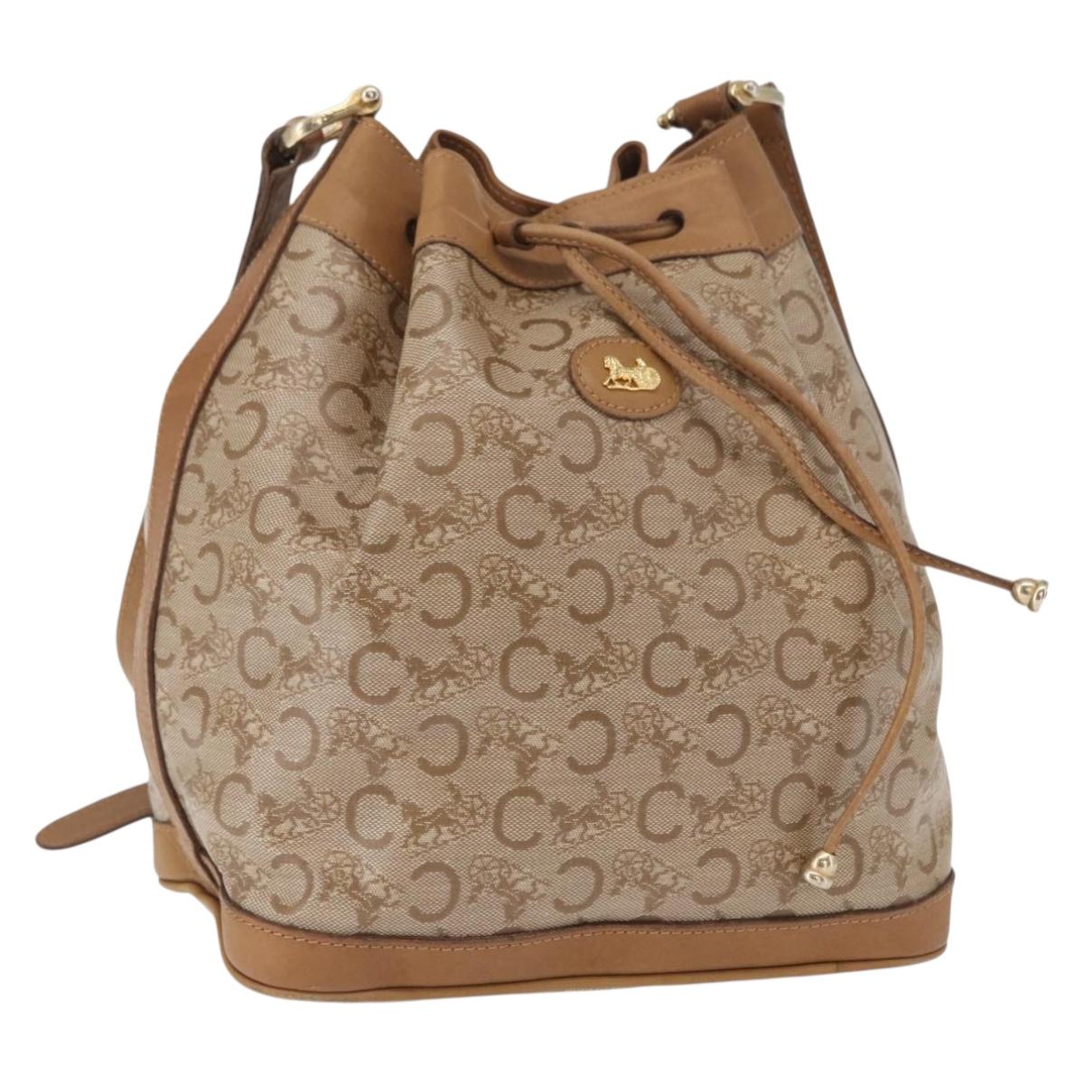 CELINE C Macadam Canvas Shoulder Bag PVC Beige Gold Auth ep12661
