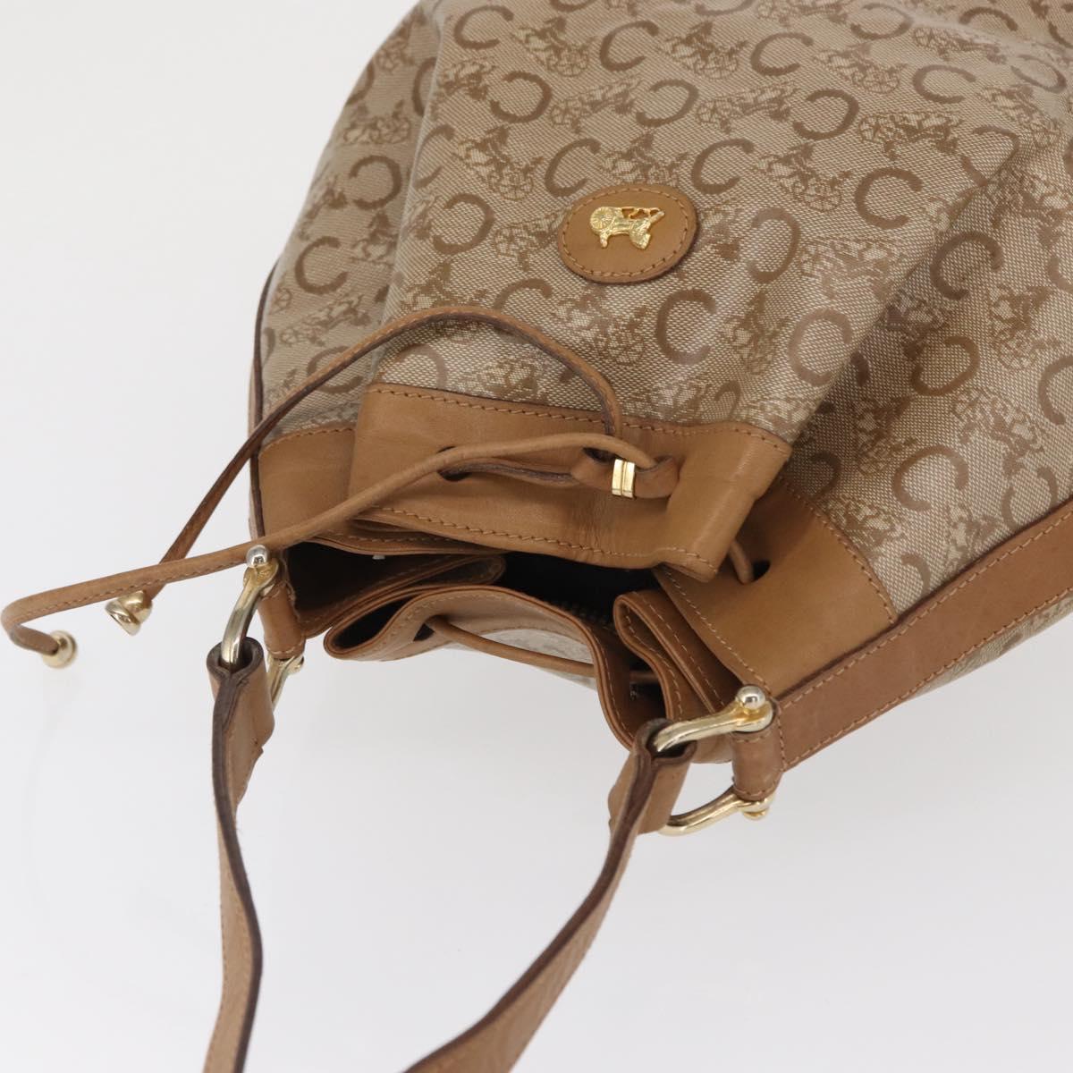 CELINE C Macadam Canvas Shoulder Bag PVC Beige Gold Auth ep12661