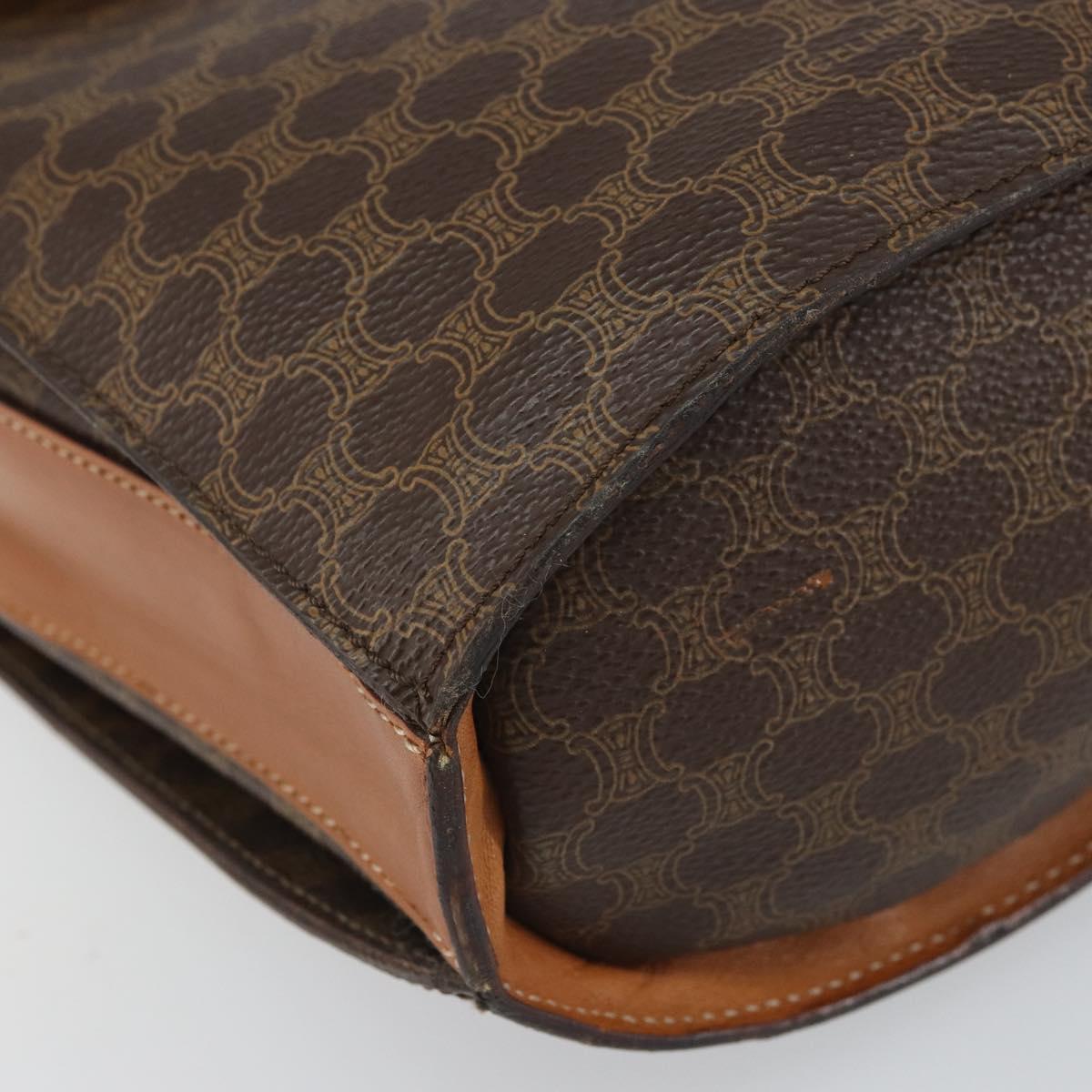 CELINE Macadam Canvas Shoulder Bag PVC Leather Brown Gold Auth ep12669