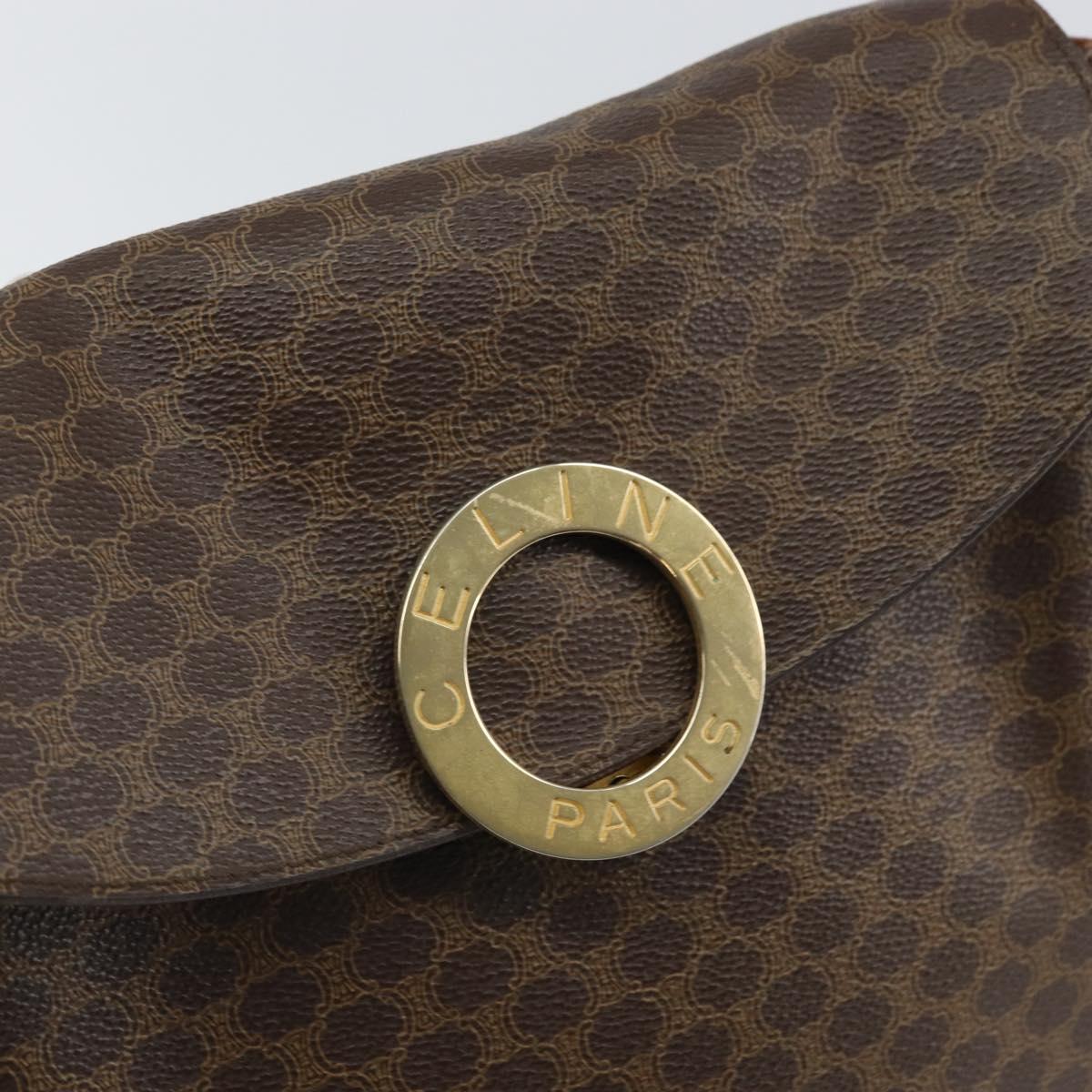 CELINE Macadam Canvas Shoulder Bag PVC Leather Brown Gold Auth ep12669