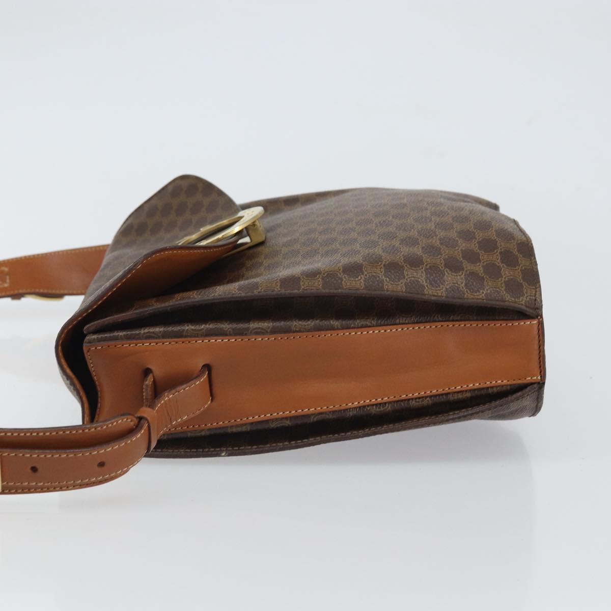 CELINE Macadam Canvas Shoulder Bag PVC Leather Brown Gold Auth ep12669