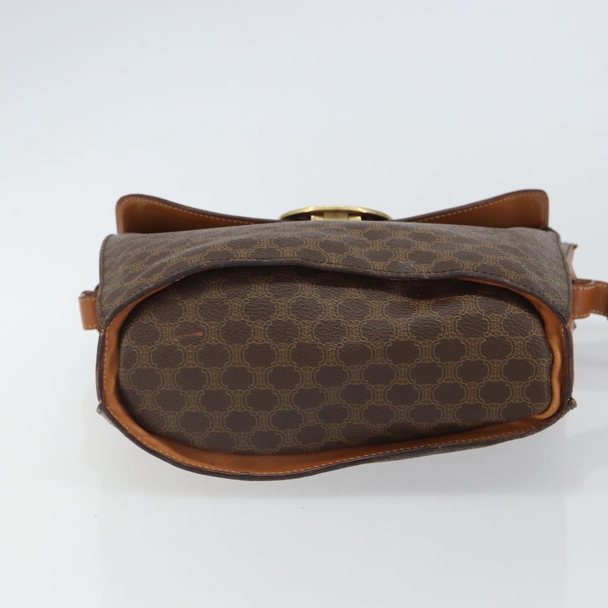 CELINE Macadam Canvas Shoulder Bag PVC Leather Brown Gold Auth ep12669