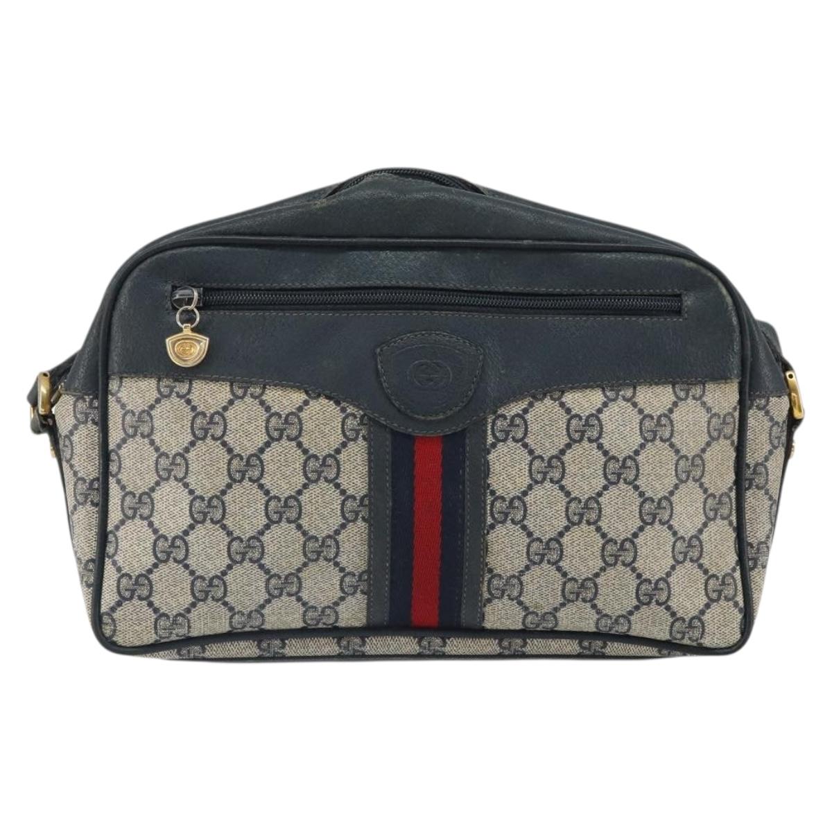 GUCCI GG Supreme Sherry Line Shoulder Bag PVC Navy Gold 001 56 0860 Auth ep12680