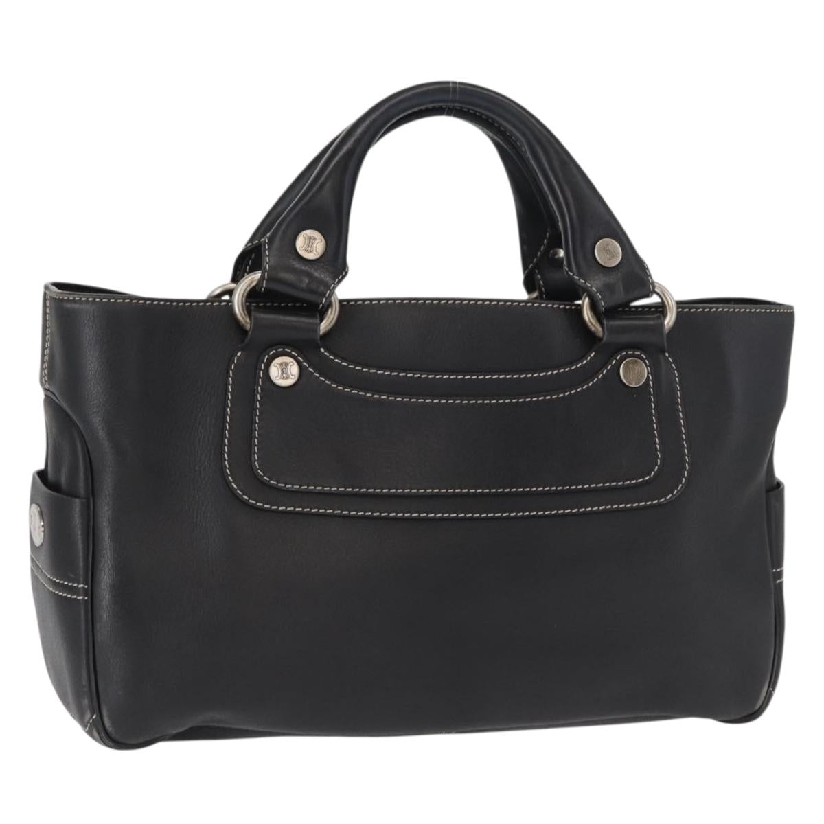CELINE Boogie Hand Bag Leather Black Silver Auth ep12681