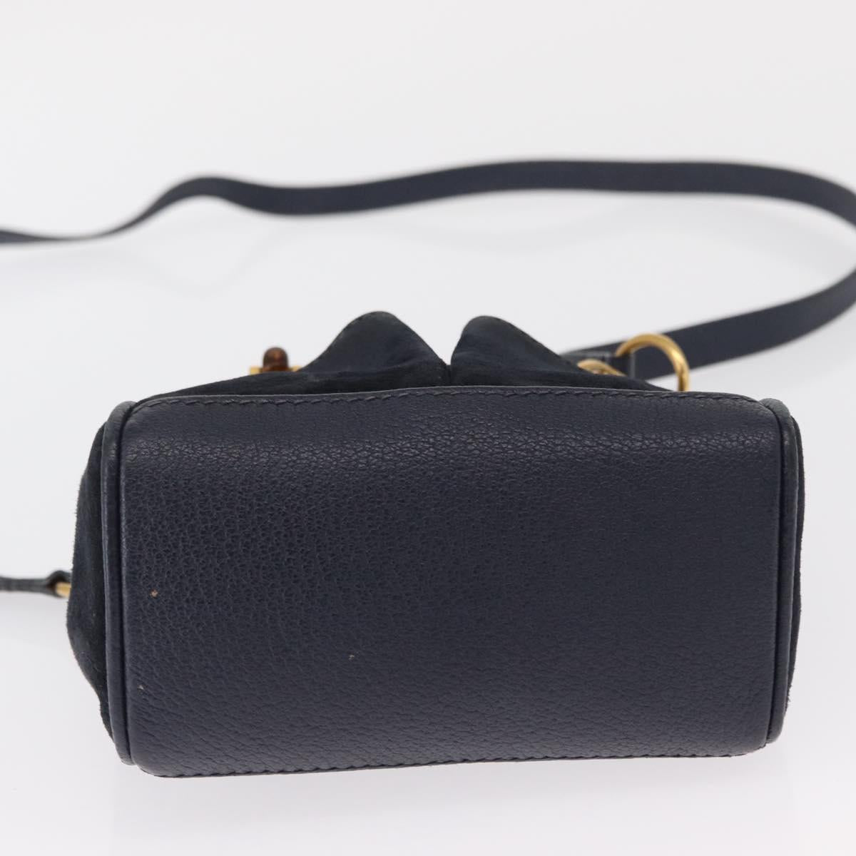 GUCCI Bamboo Hand Bag Suede 2way Navy Gold 007 1793 0238 Auth ep12682