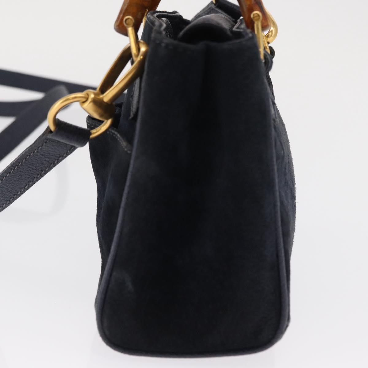 GUCCI Bamboo Hand Bag Suede 2way Navy Gold 007 1793 0238 Auth ep12682