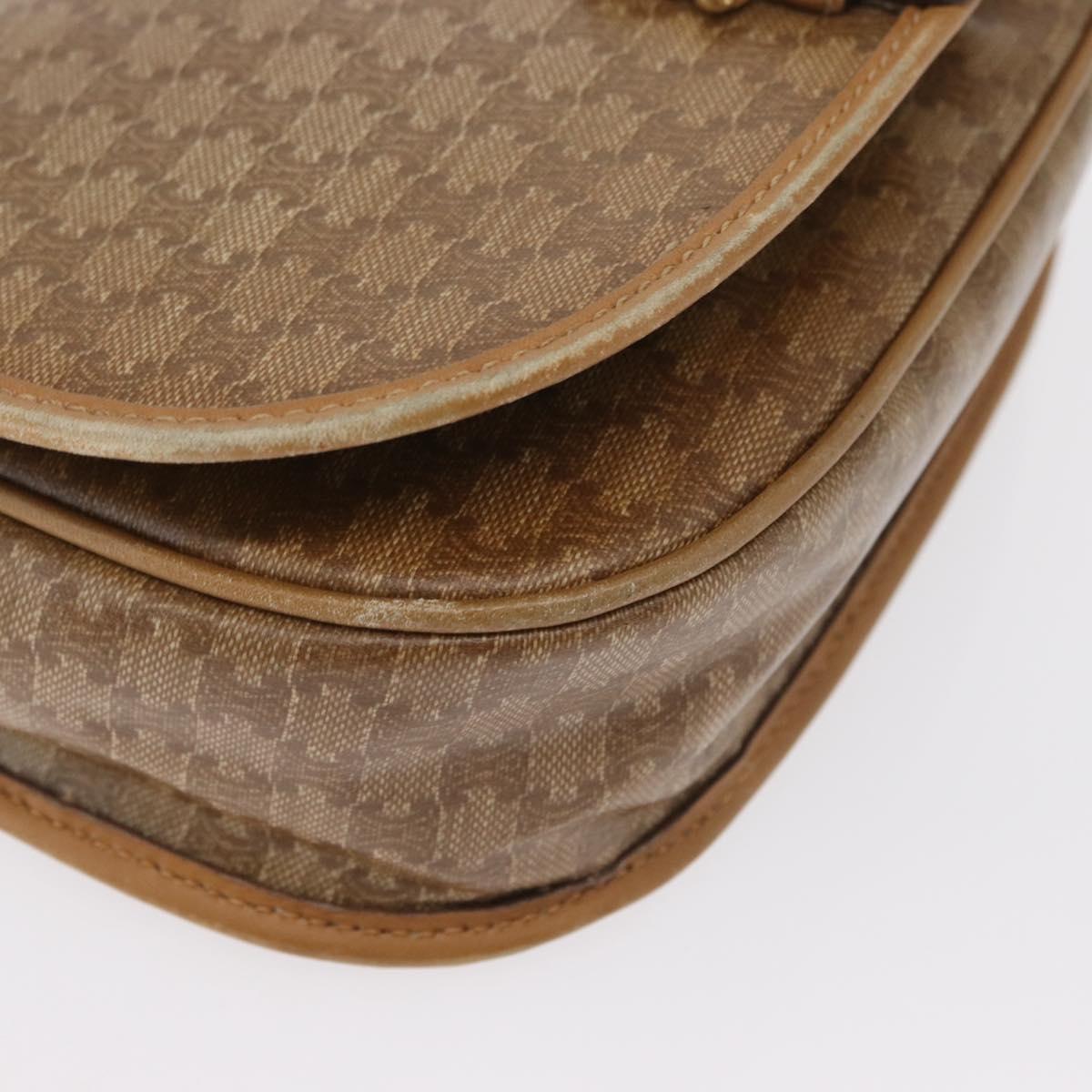 CELINE Macadam Canvas Shoulder Bag PVC Beige Gold Auth ep12683
