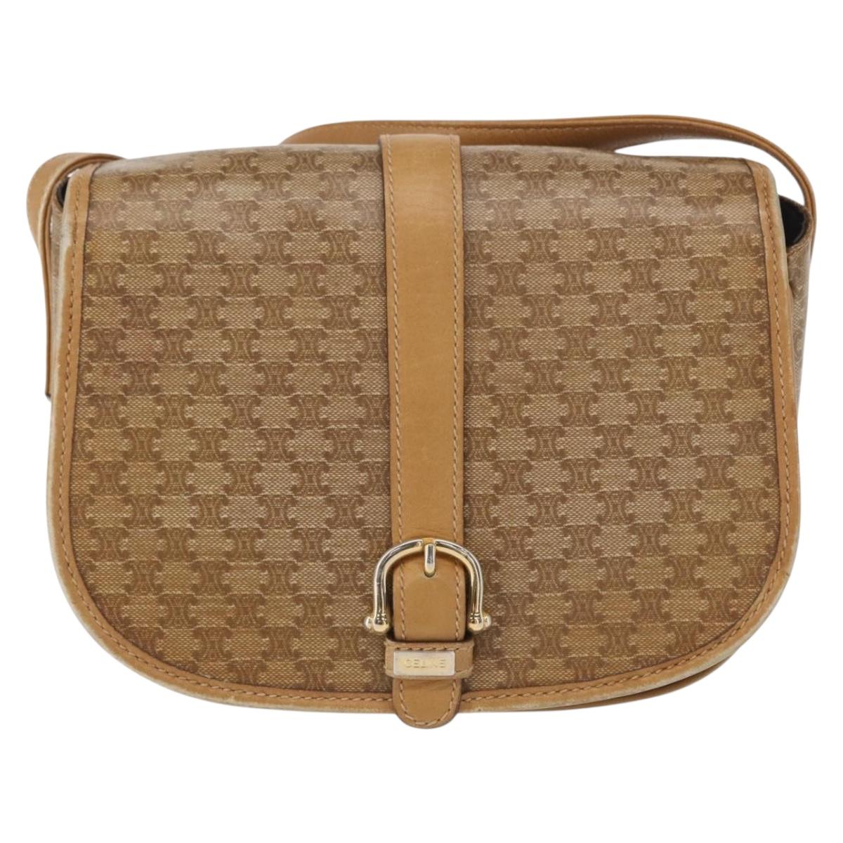 CELINE Macadam Canvas Shoulder Bag PVC Beige Gold Auth ep12683