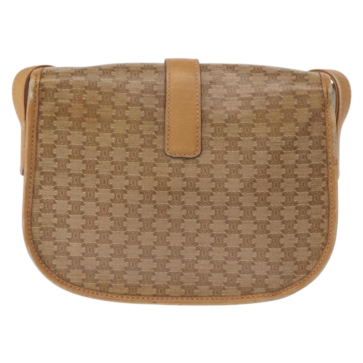 CELINE Macadam Canvas Shoulder Bag PVC Beige Gold Auth ep12683
